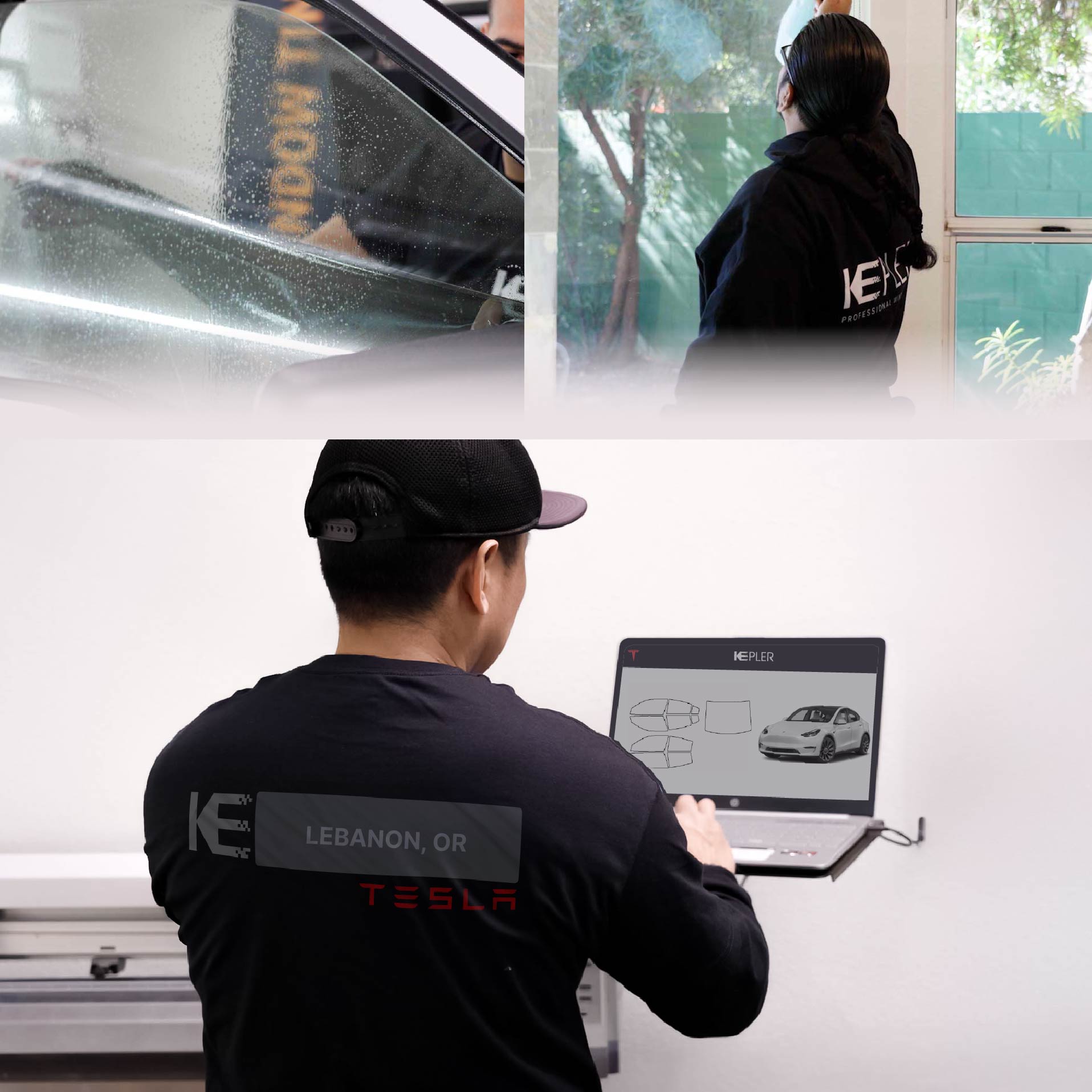 Kepler Technician Applying High-tech Window Tint to Tesla in Lebanon