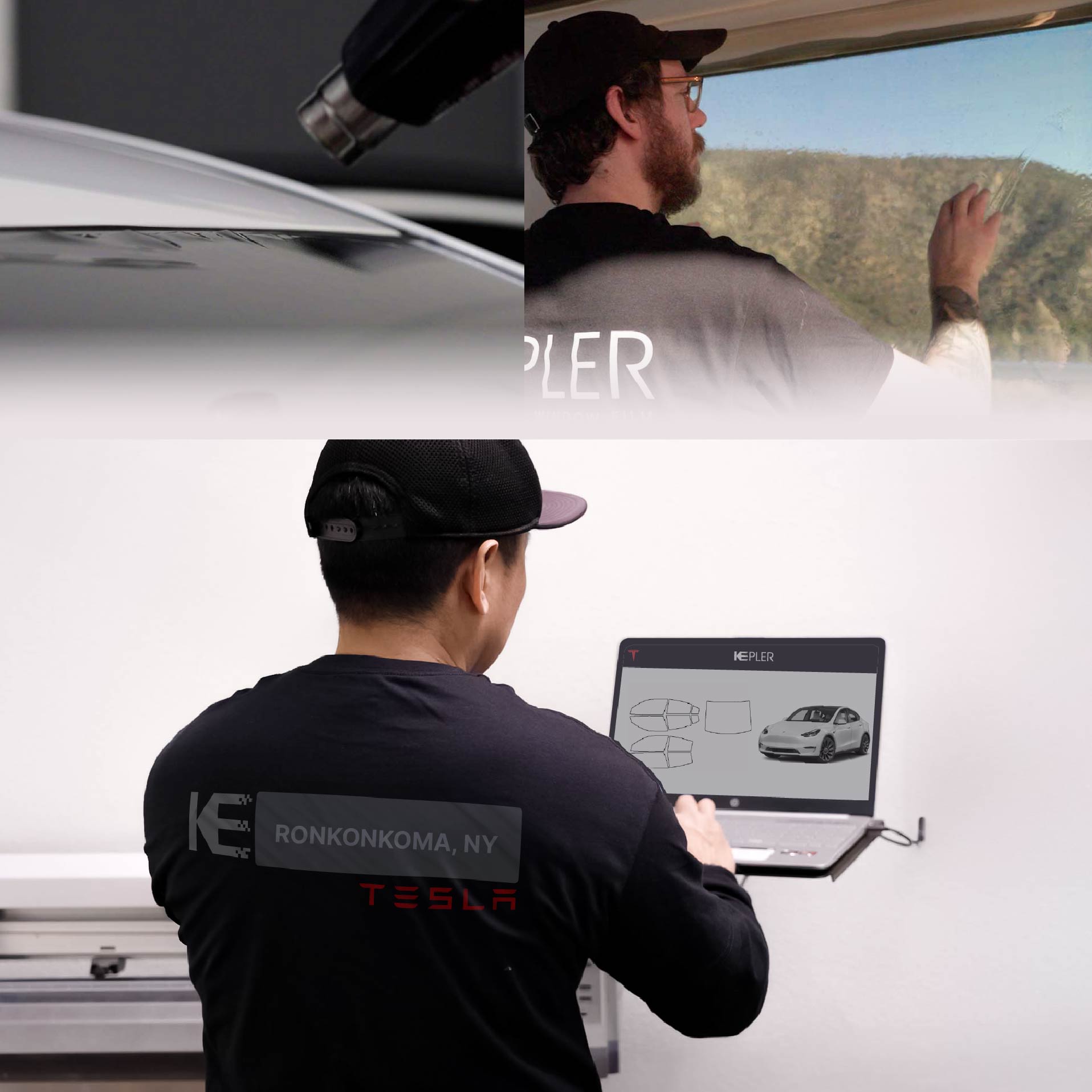 Kepler Technician Fitting Advanced Window Tint to Tesla in Ronkonkoma