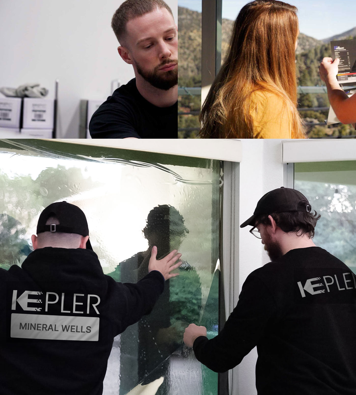 Expert Technician Fitting Ceramic Window Tint to Home in Mineral Wells
