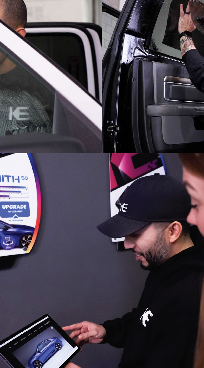 Kepler Dealer Showing Car Window Film Options to Customer in Belmont, California
