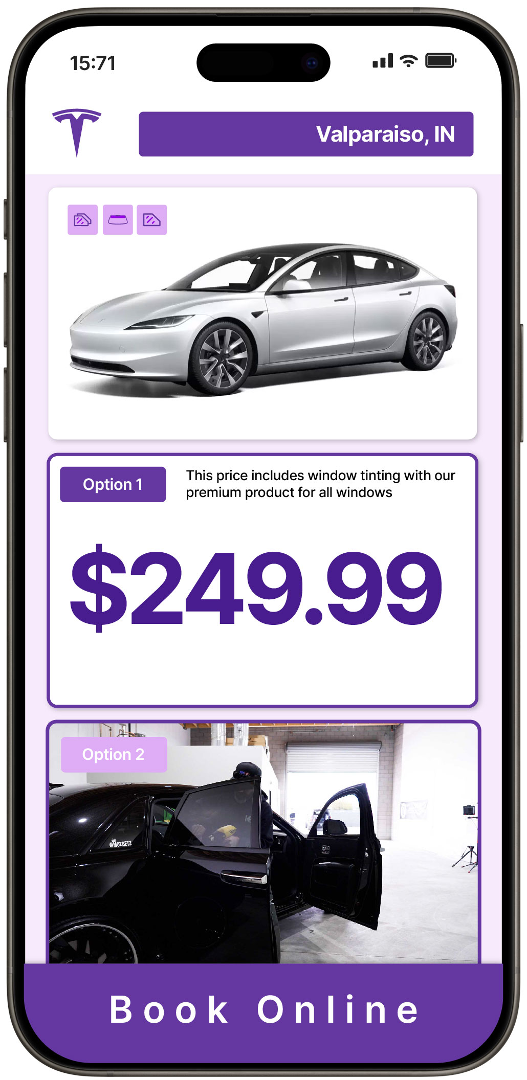 View Competitive Tesla Window Tinting Prices in Zionsville, Indiana