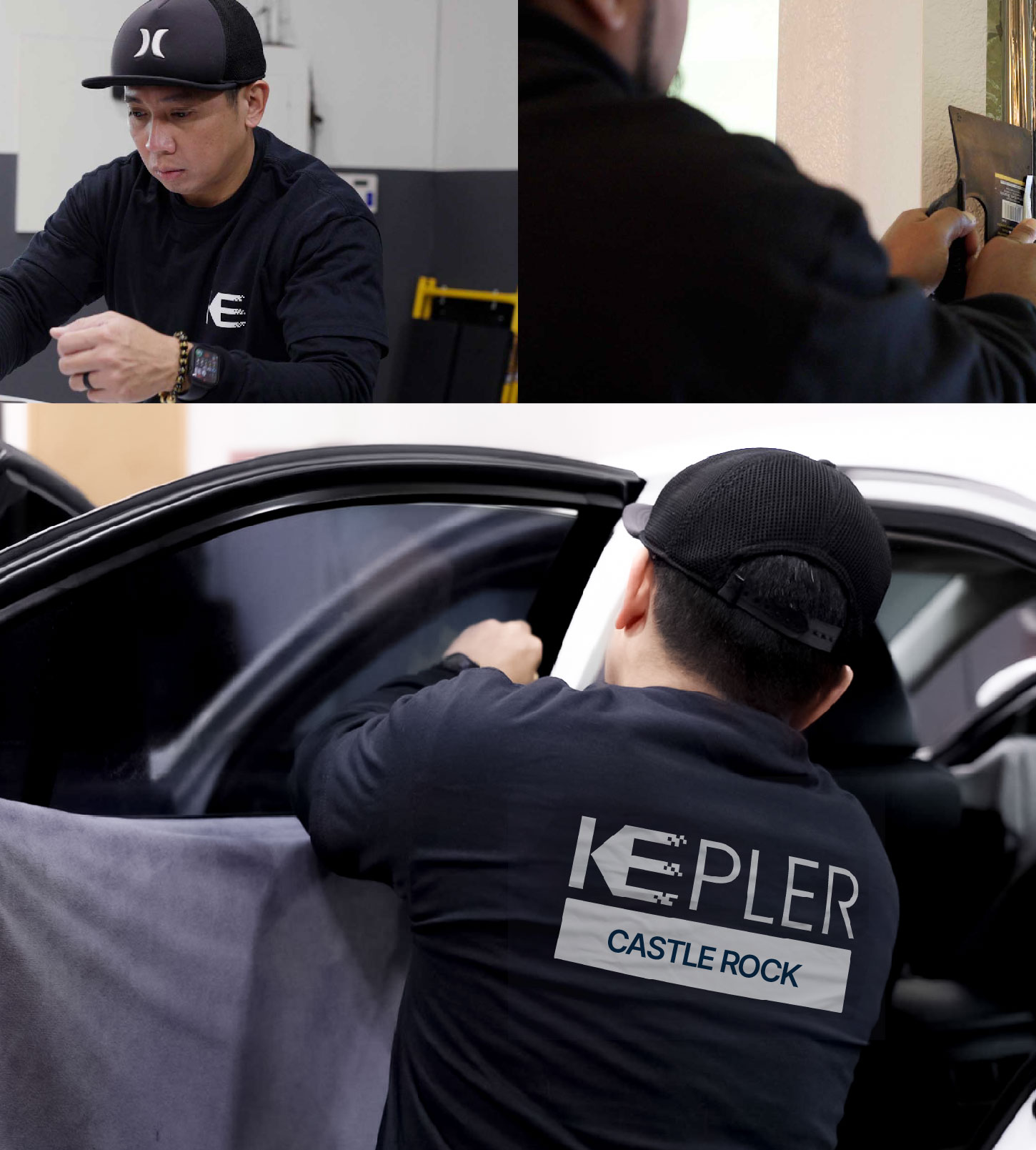 Automotive Window Tinting Expert Applying Film in Castle Rock, Colorado
