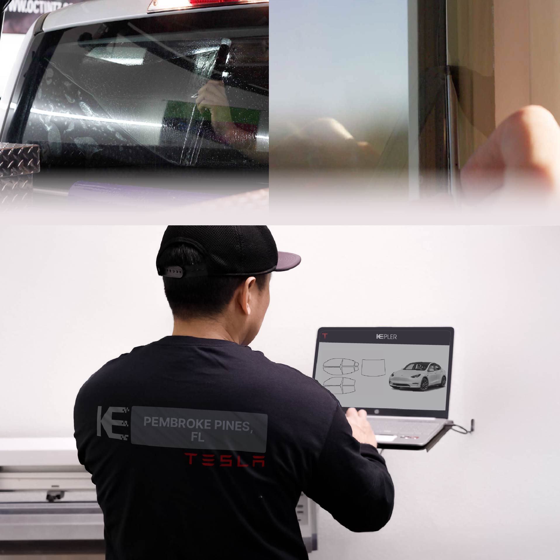 Kepler Technician Fitting High-tech Window Tint to Tesla in Pembroke Pines