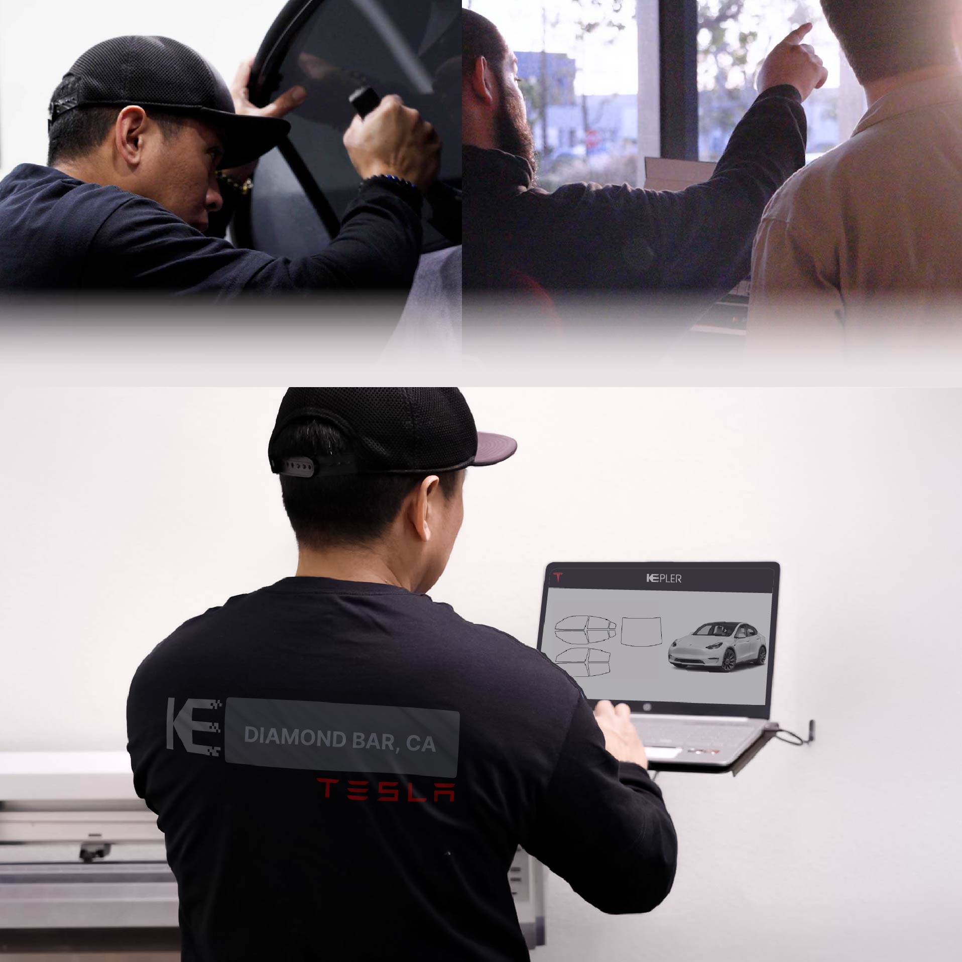 Kepler Technician Installing High-tech Window Tint to Tesla in Diamond Bar