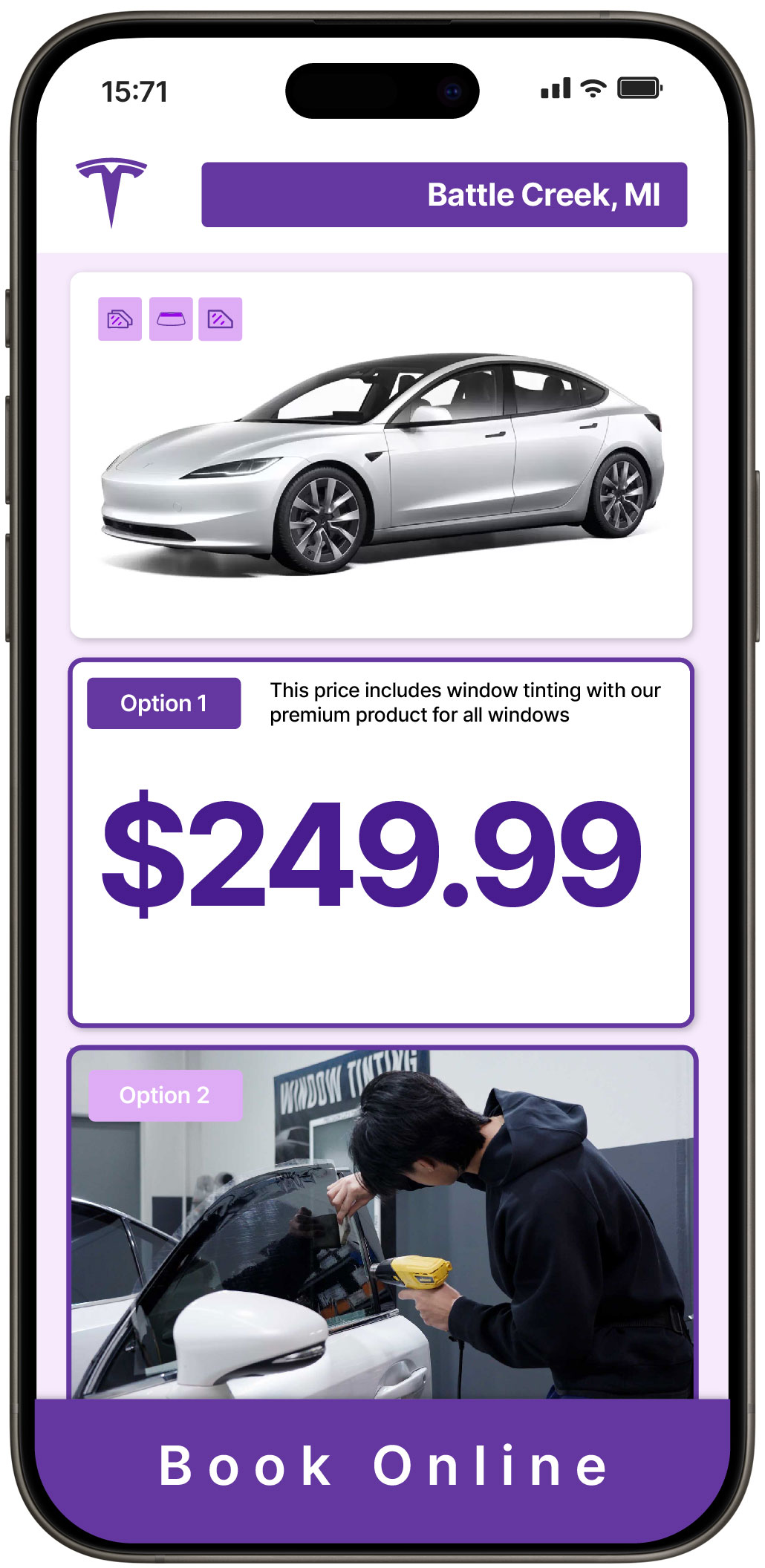 View Reasonable Tesla Window Tinting Costs in Battle Creek, Michigan