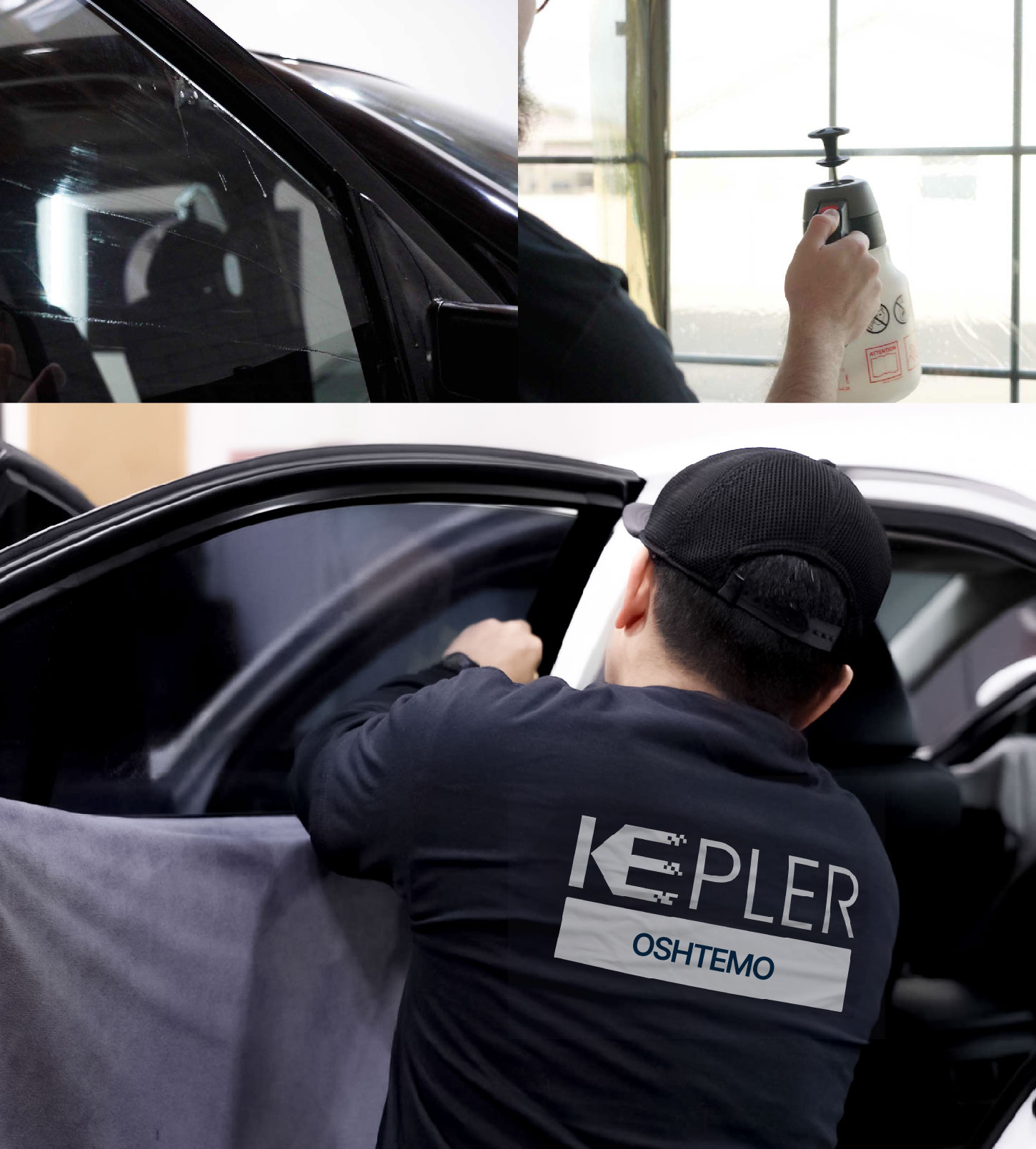 Automotive Window Tinting Expert Applying Film in Oshtemo, Michigan
