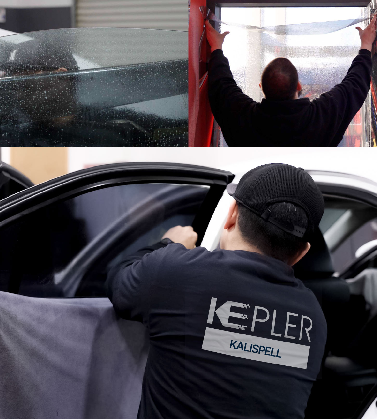 Automotive Window Tinting Expert Applying Film in Kalispell, Montana