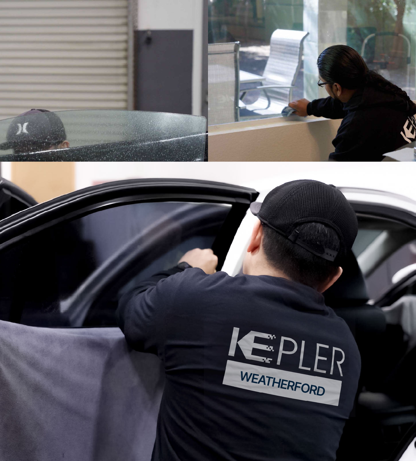 Automotive Window Tinting Expert Applying Film in Weatherford, Texas