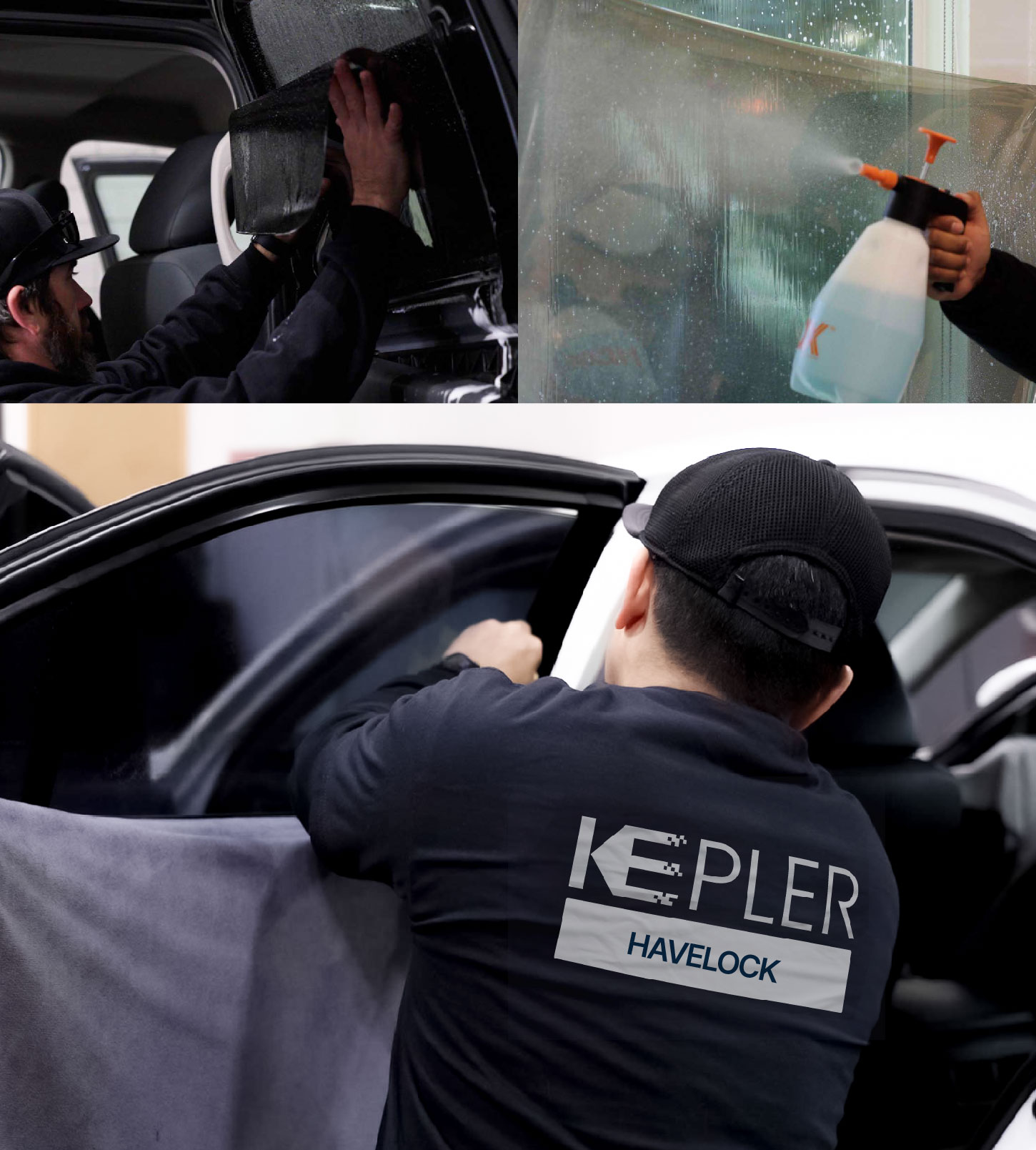 Automotive Window Tinting Expert Applying Film in Havelock, North Carolina