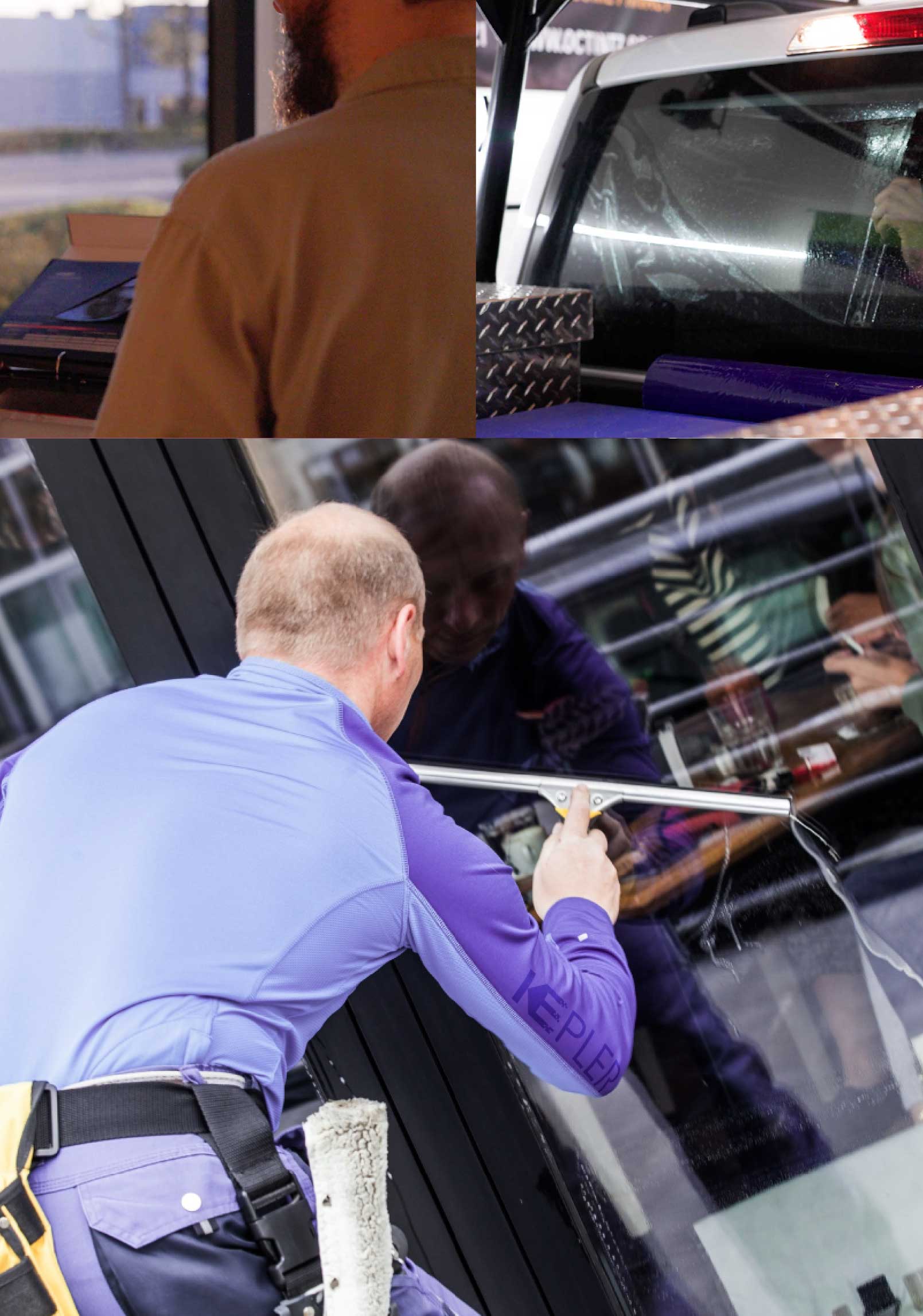 Kepler Skilled Applying Anti-Graffiti Window Film to a Shafter Shop Front