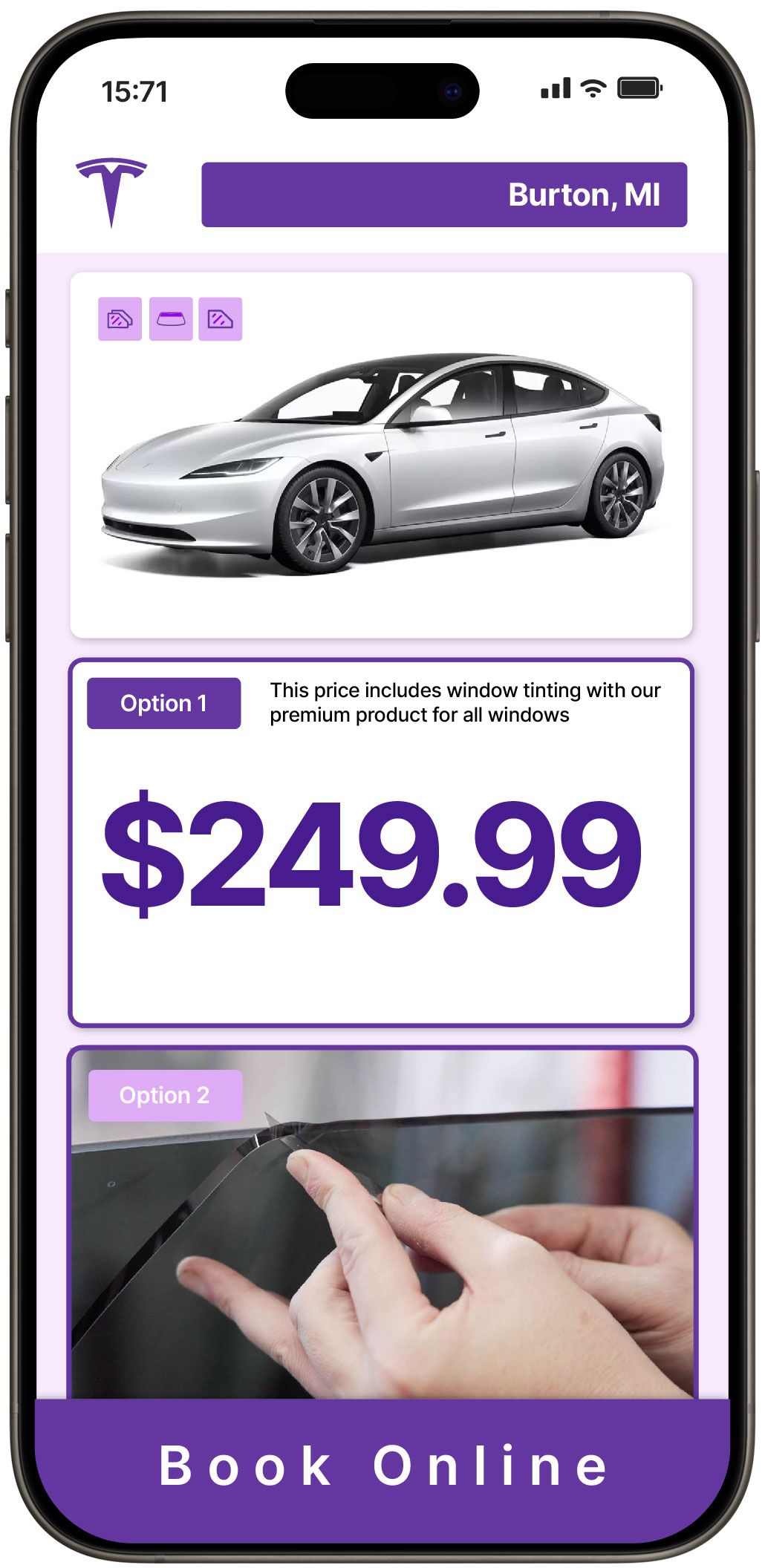View Reasonable Tesla Window Tinting Prices in Burton, Michigan