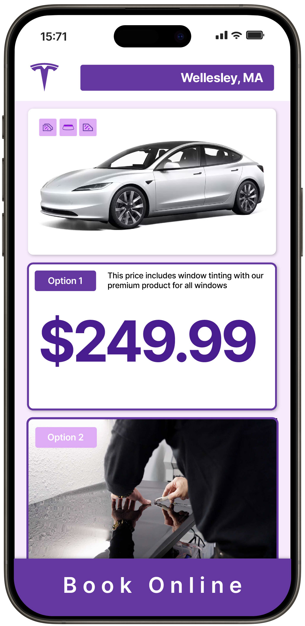 View Competitive Tesla Window Tinting Rates in Wellesley, Massachusetts