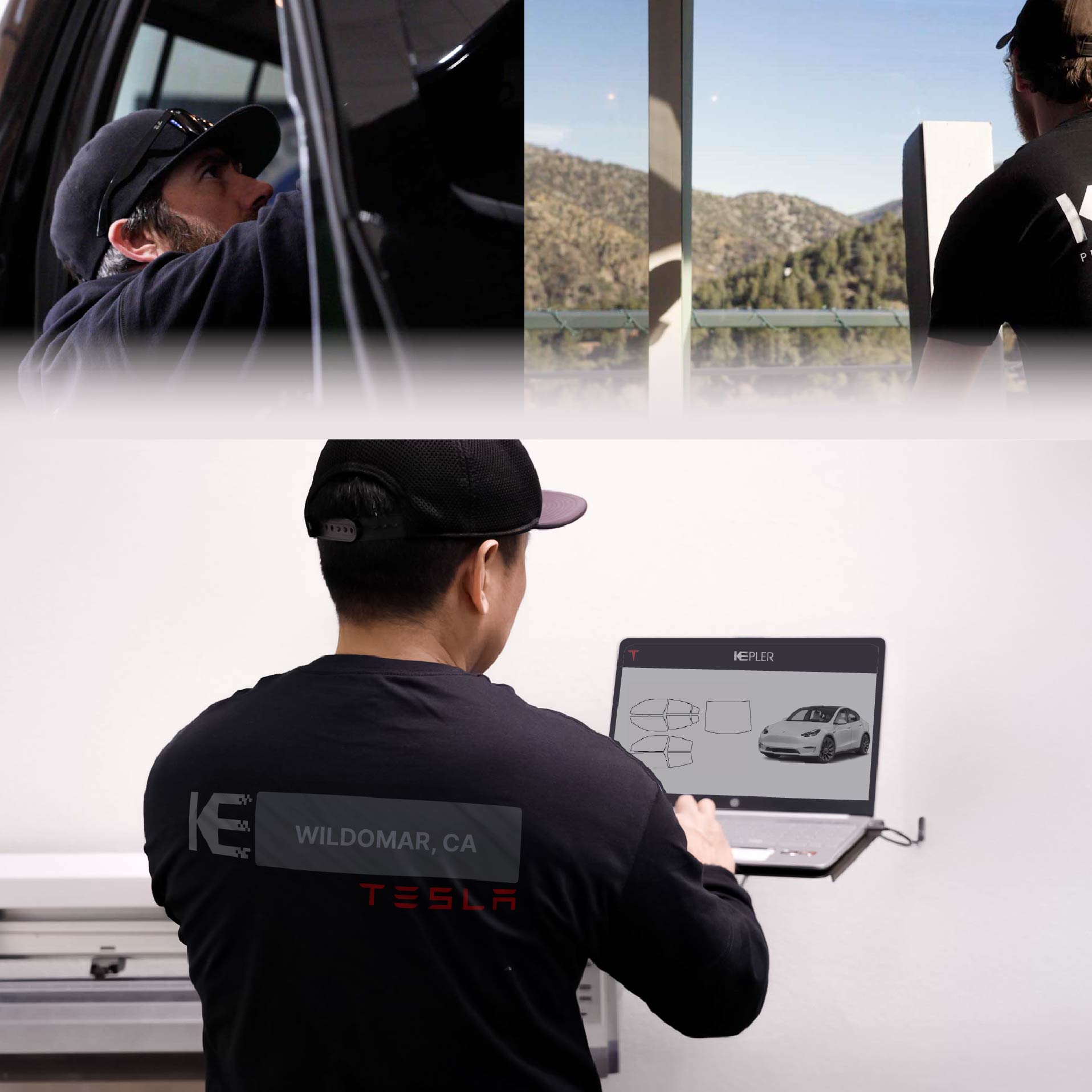 Kepler Technician Fitting High-tech Window Tint to Tesla in Wildomar