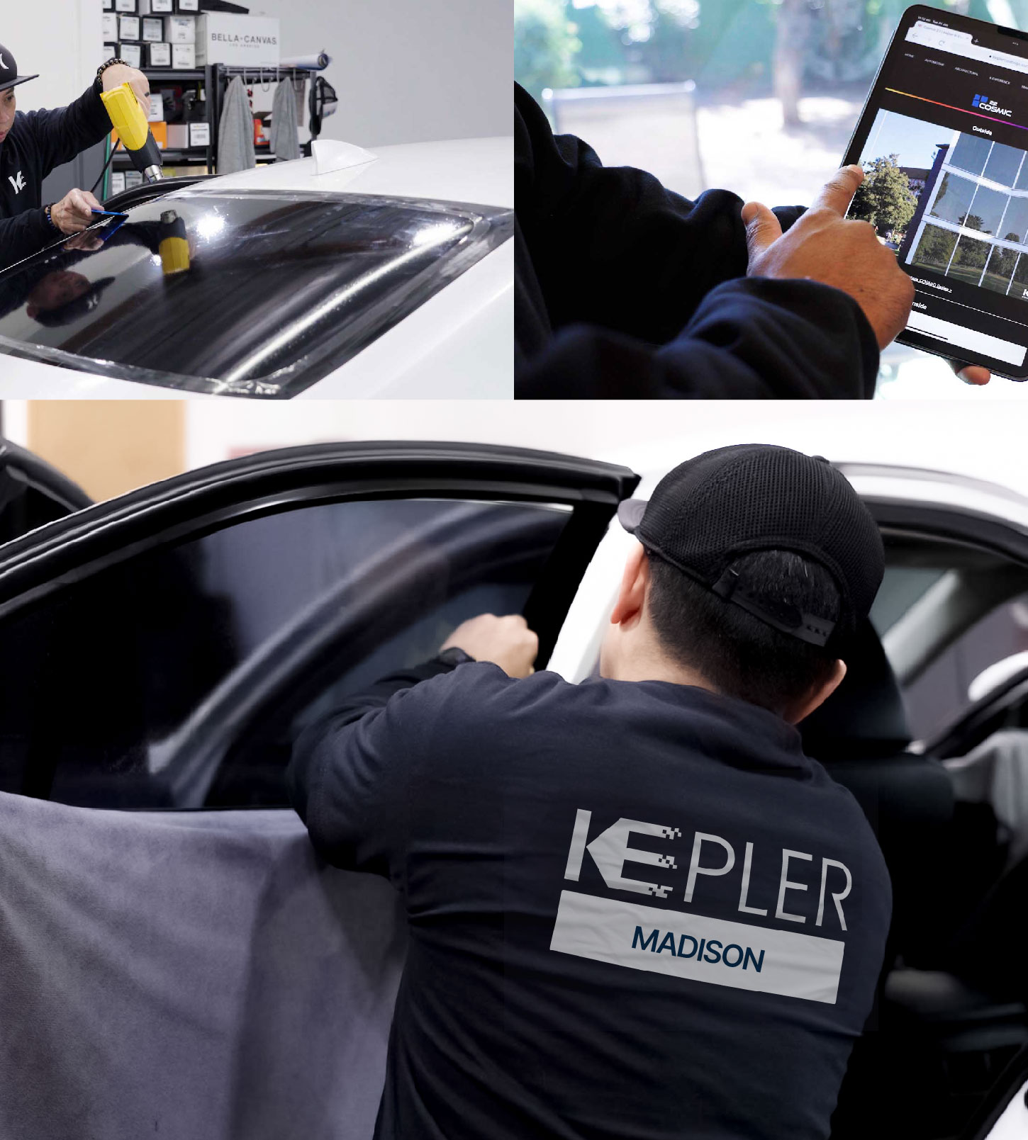 Automotive Window Tinting Expert Applying Film in Madison, Alabama