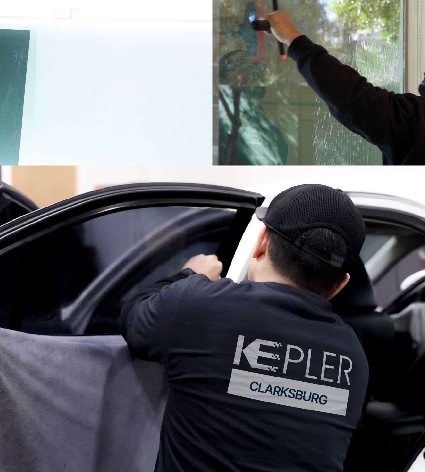 Automotive Window Tinting Expert Applying Film in Clarksburg, West Virginia