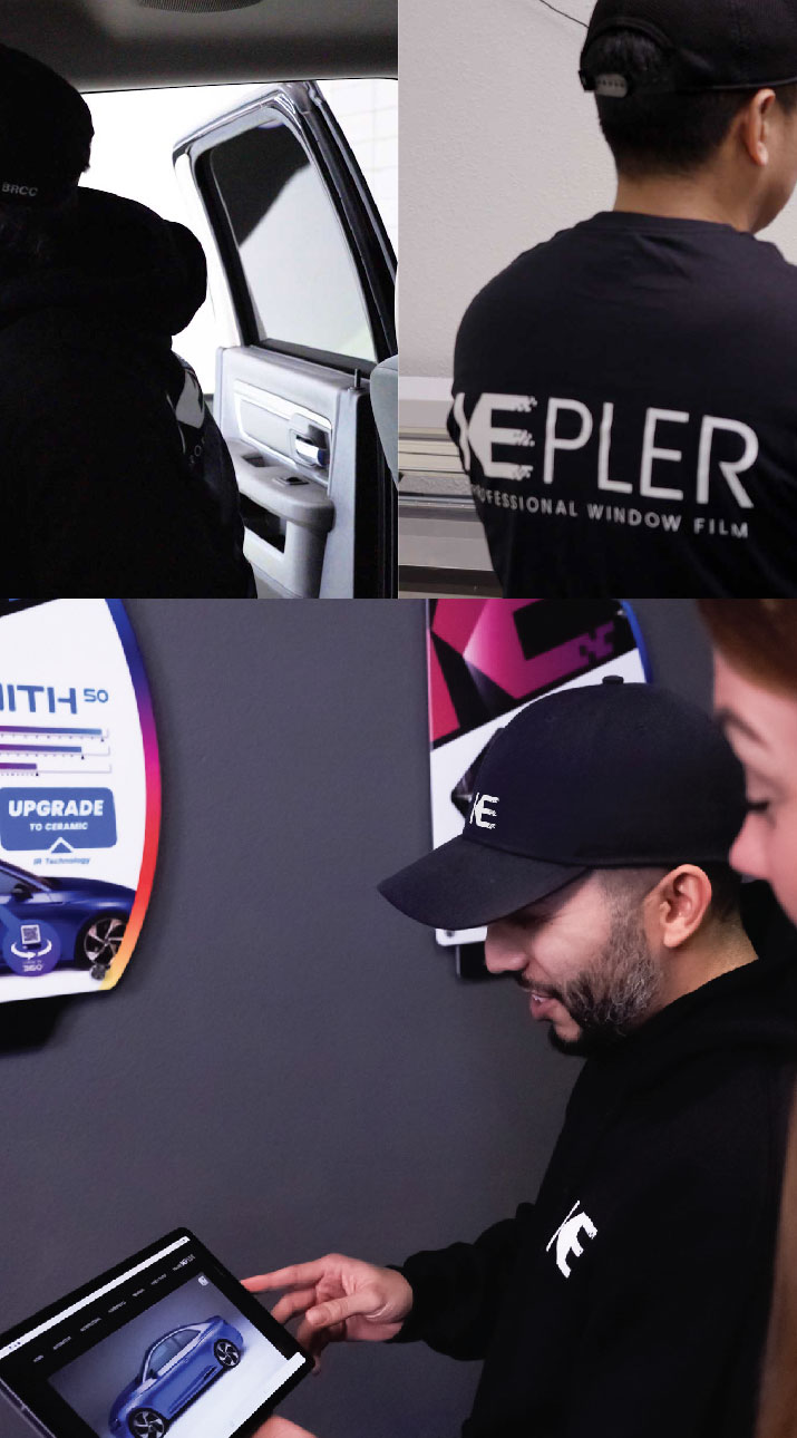 Kepler Dealer Showing Car Window Film Options to Customer in Fairfield, California