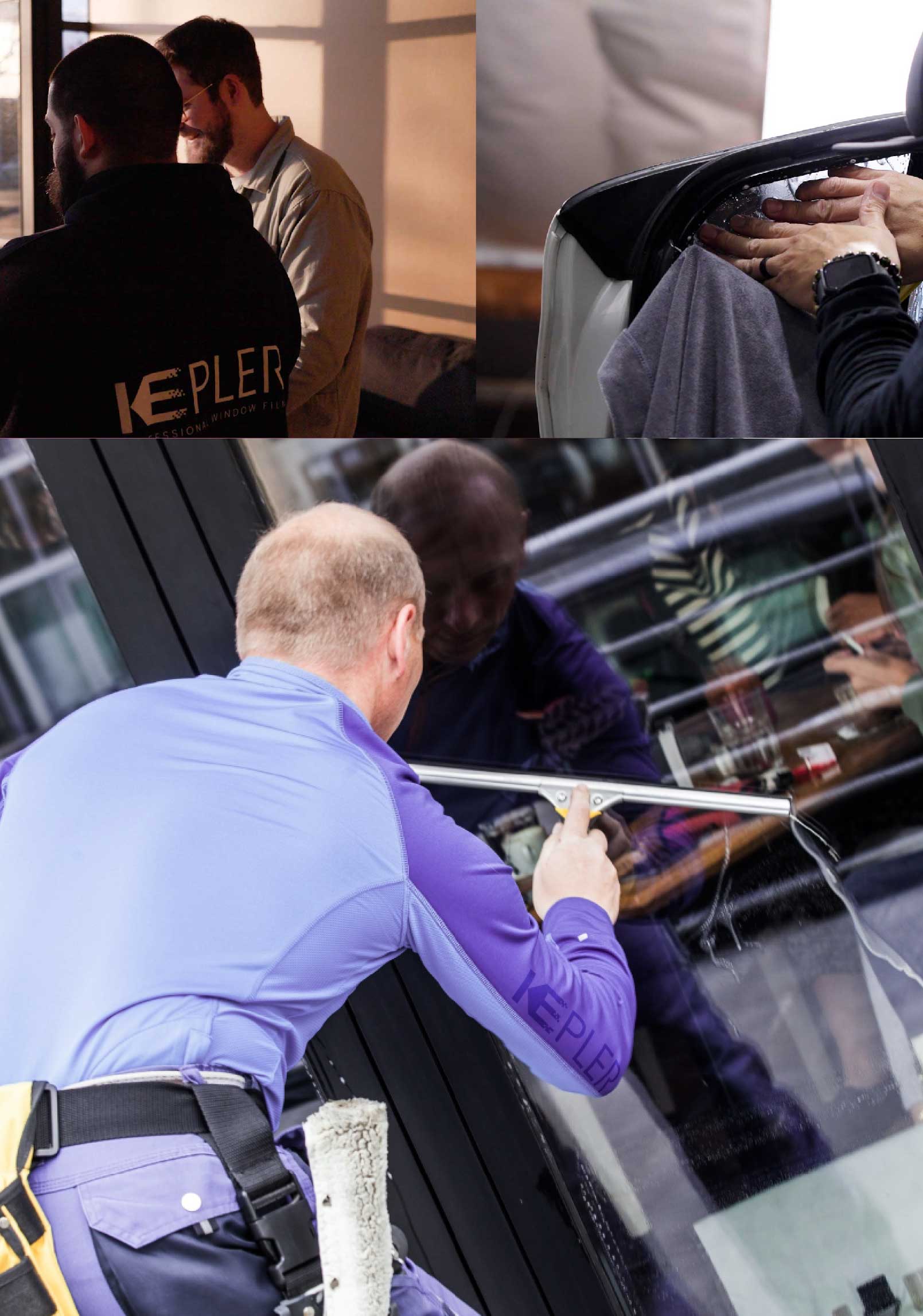 Kepler Skilled Applying Anti-Graffiti Window Film to a Orange Shop Front