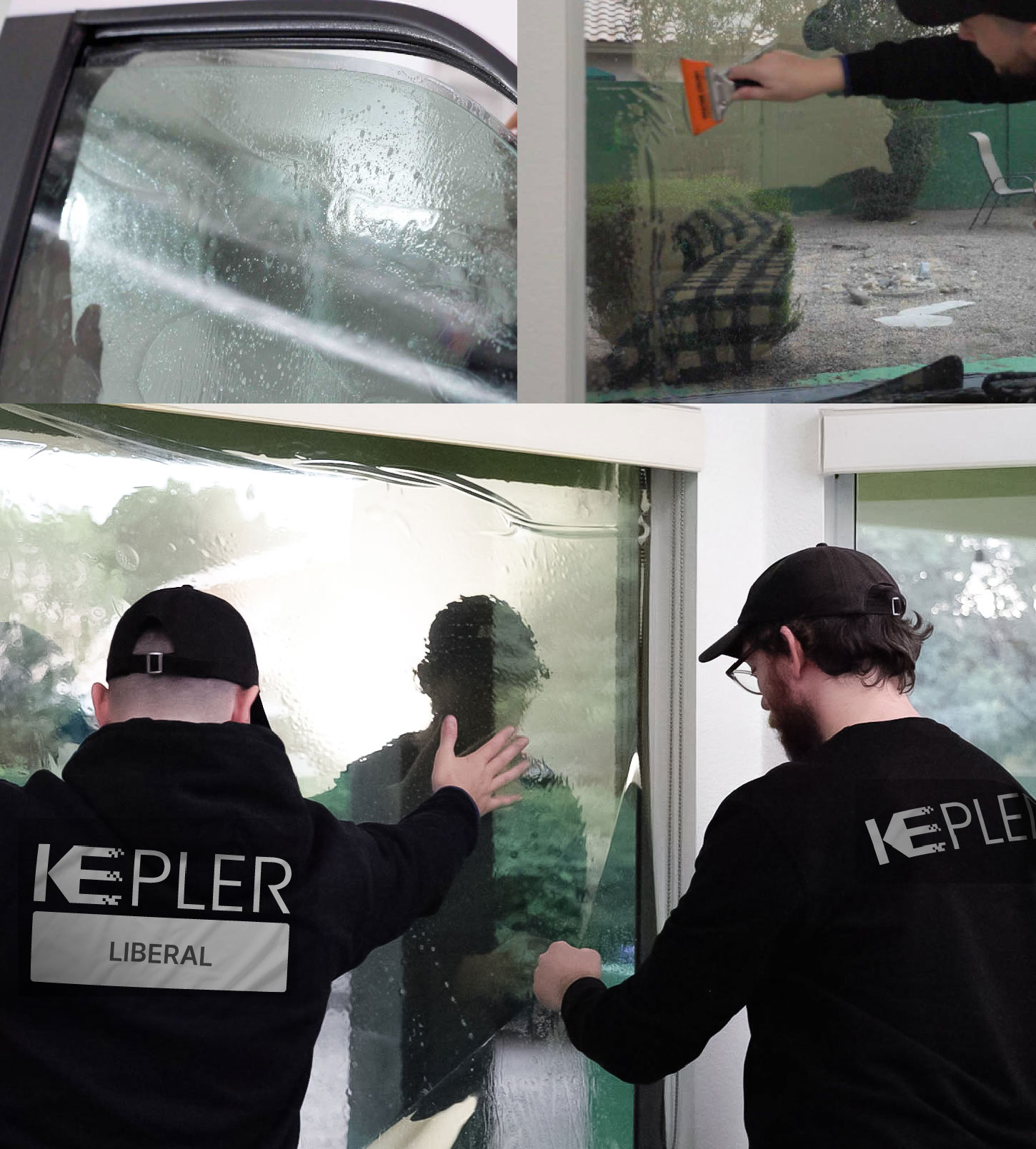 Expert Technician Fitting Advanced Window Tint to Home in Liberal