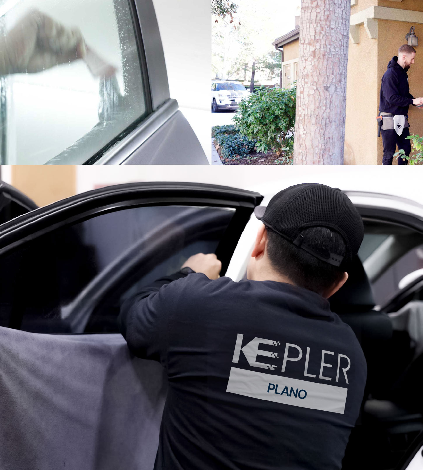 Automotive Window Tinting Expert Applying Film in Plano, Texas