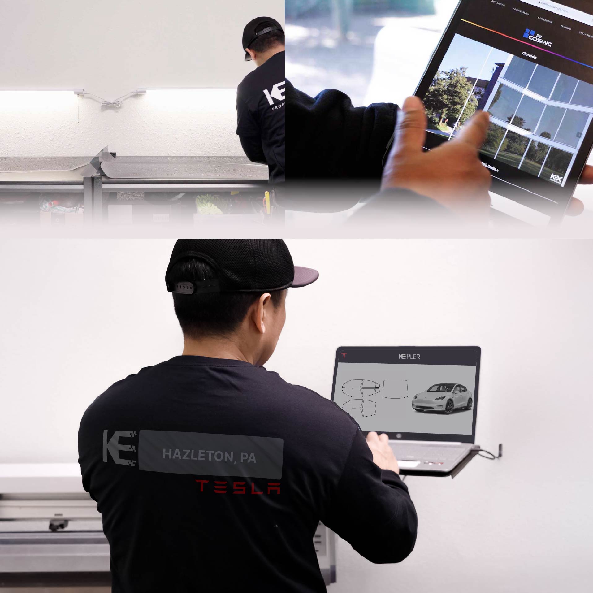 Kepler Technician Fitting High-tech Window Tint to Tesla in Hazleton