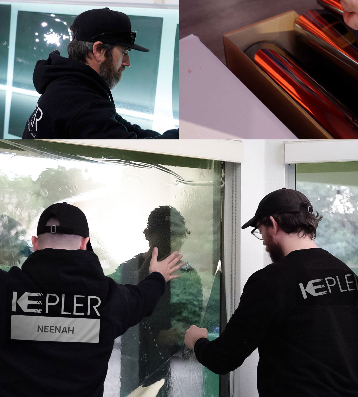 Expert Technician Fitting Ceramic Window Tint to Home in Neenah