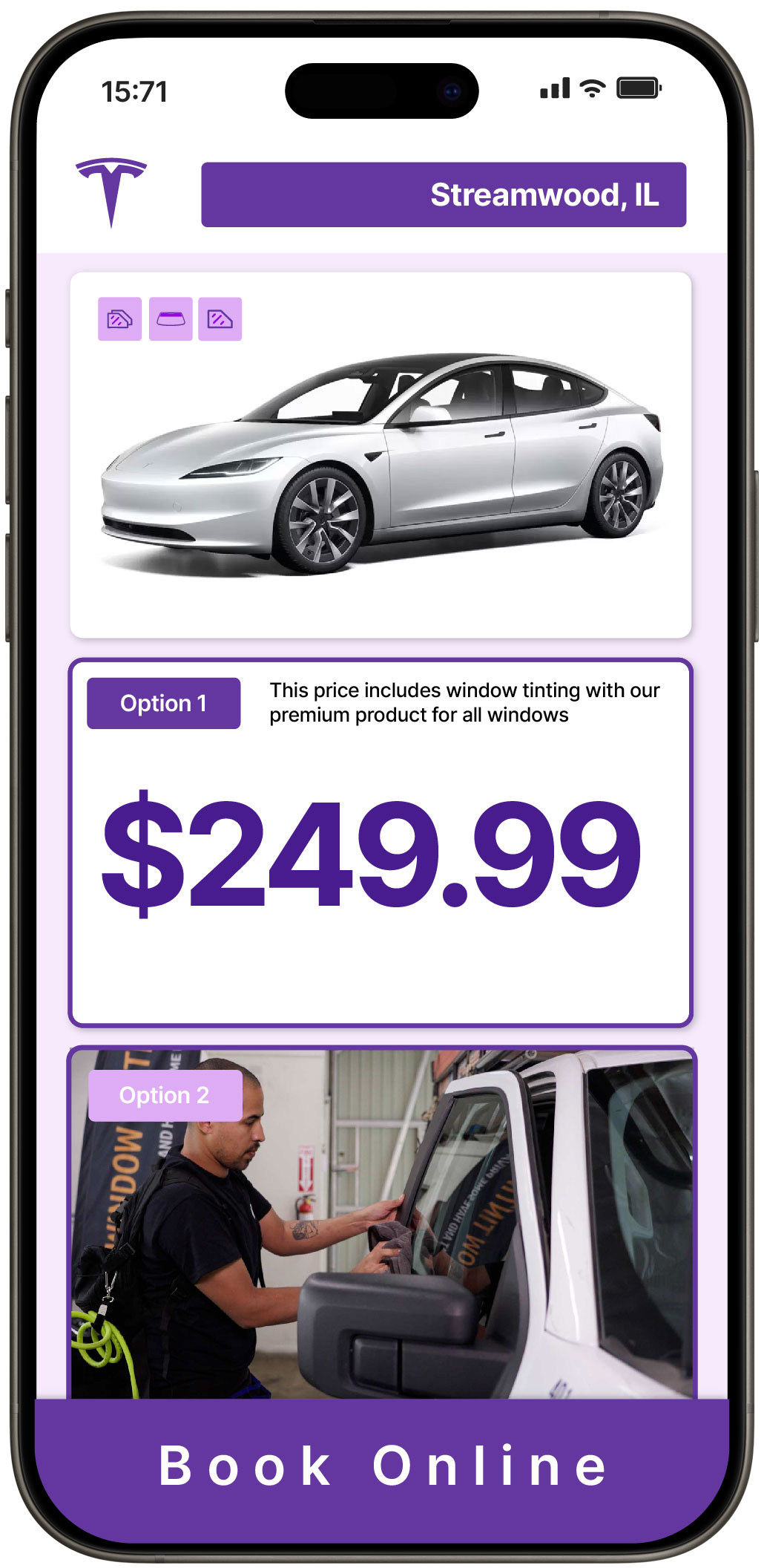 View Reasonable Tesla Window Tinting Rates in Streamwood, Illinois