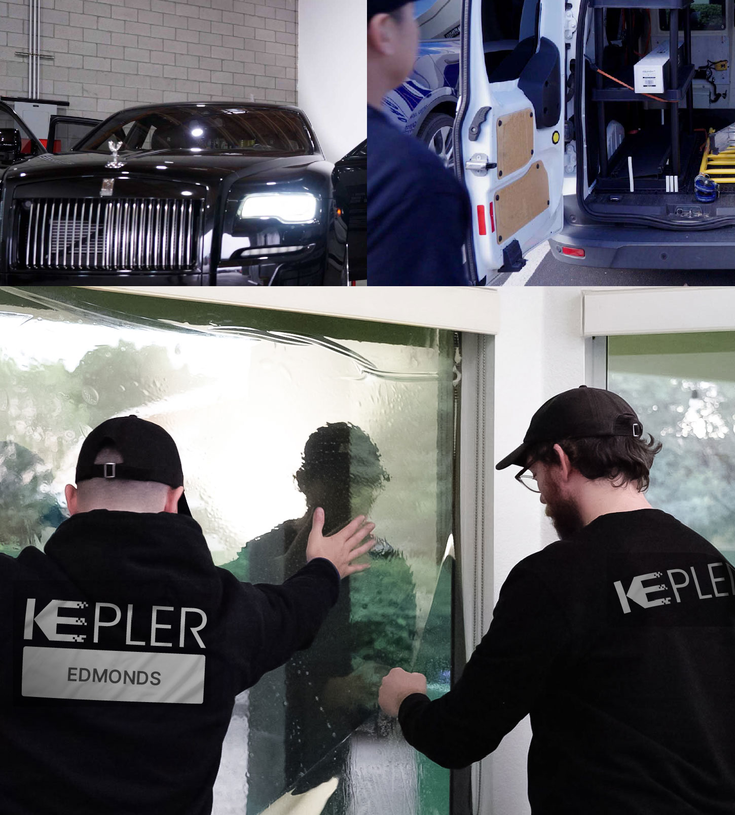 Expert Technician Fitting High-tech Window Tint to Home in Edmonds