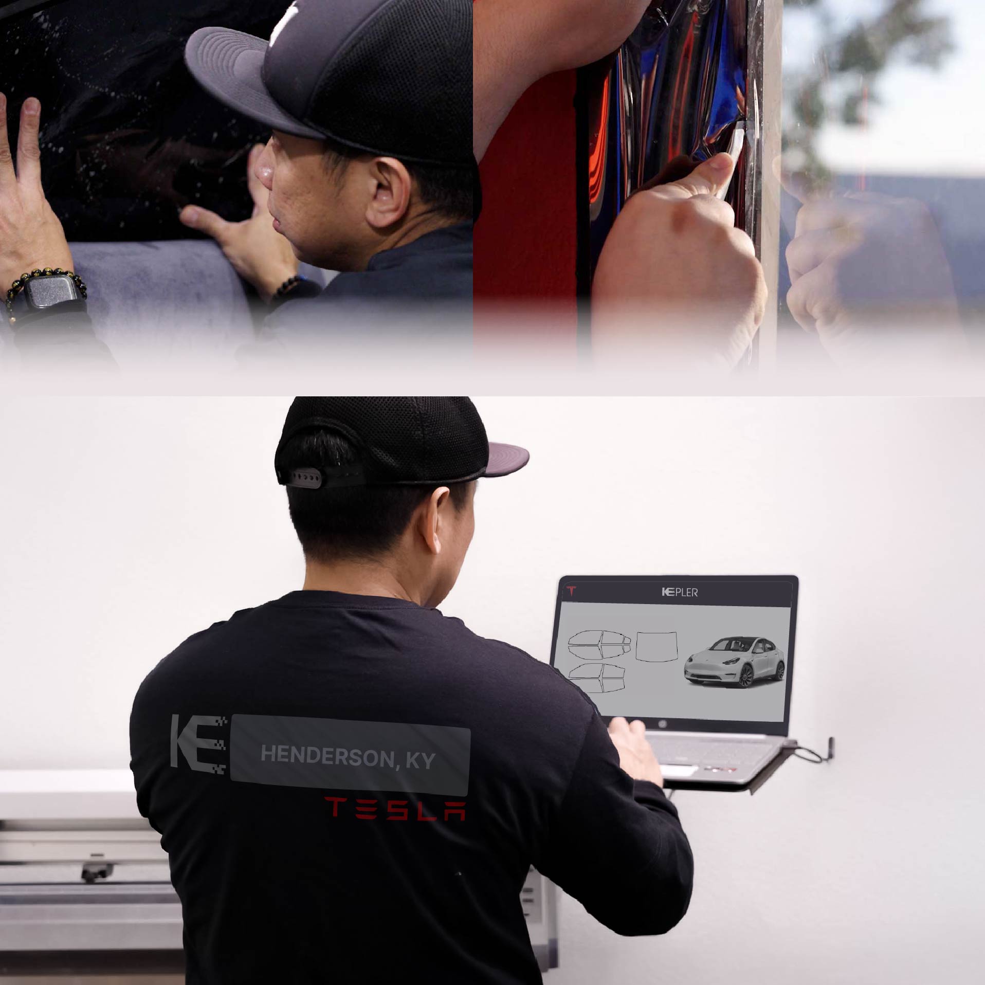 Expert Technician Fitting High-tech Window Tint to Tesla in Henderson