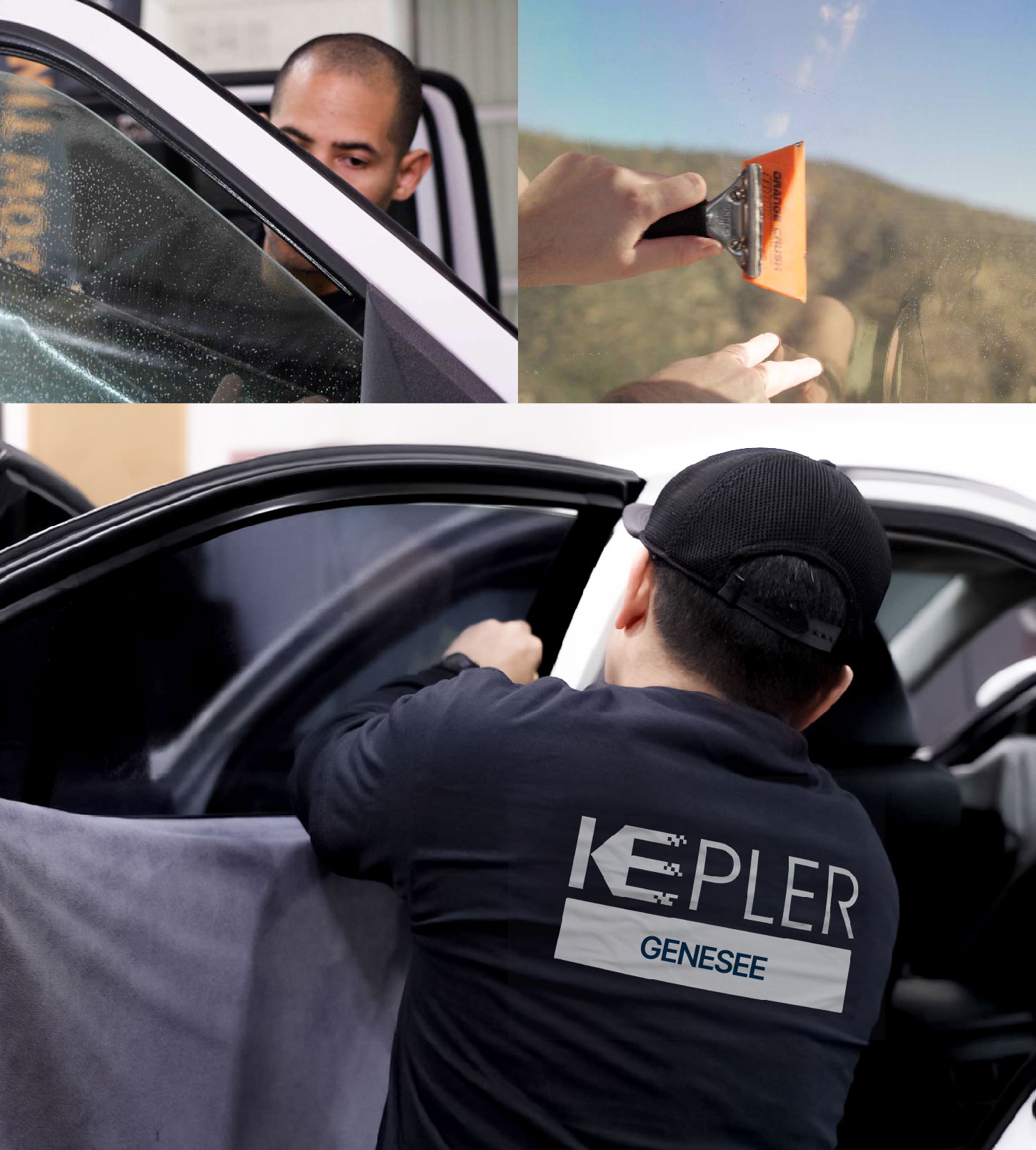 Automotive Window Tinting Expert Applying Film in Genesee, Michigan