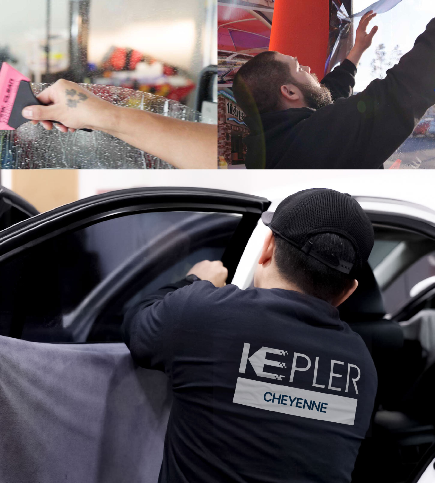 Automotive Window Tinting Expert Applying Film in Cheyenne, Wyoming