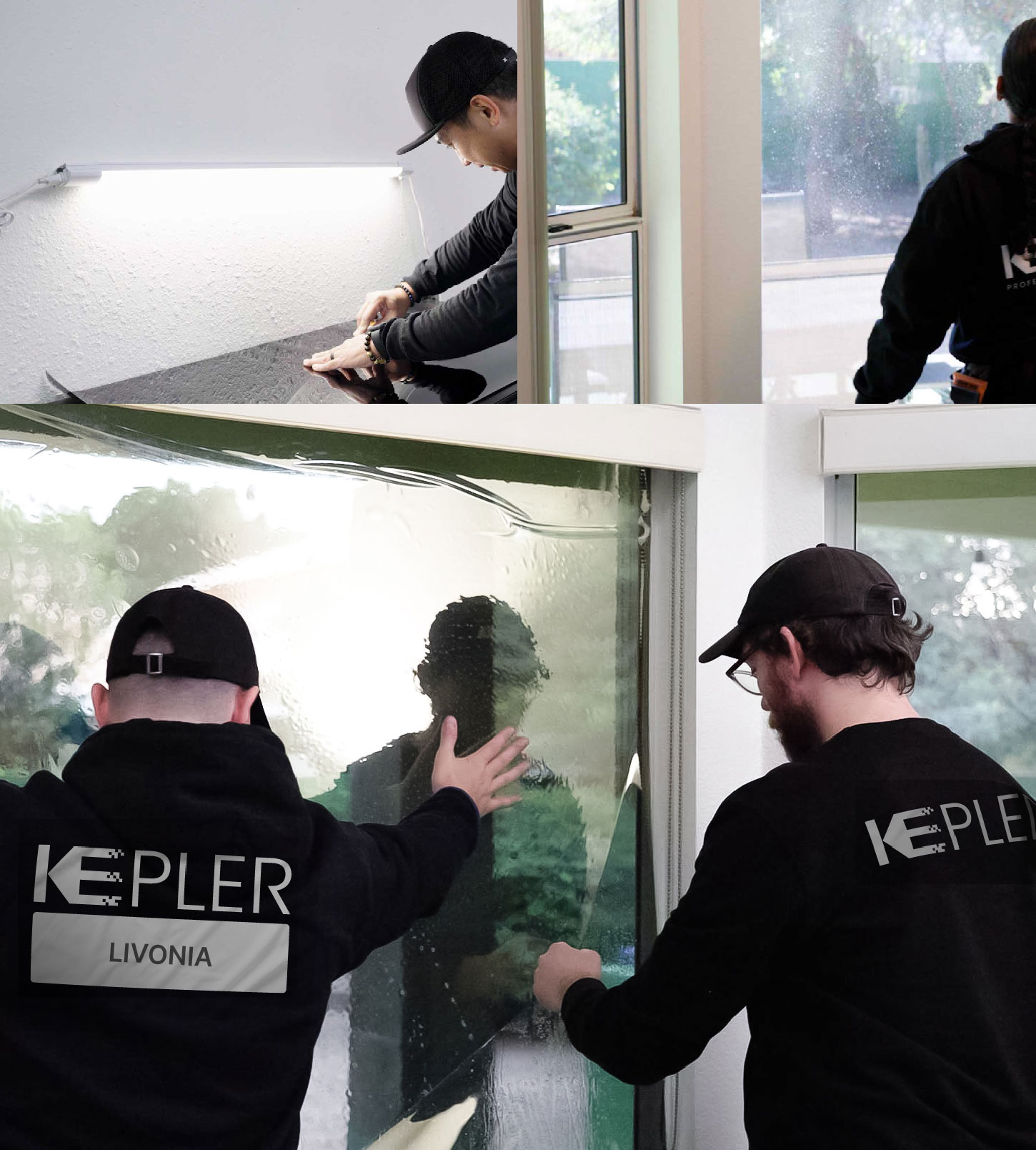 Expert Technician Applying Ceramic Window Tint to Home in Livonia