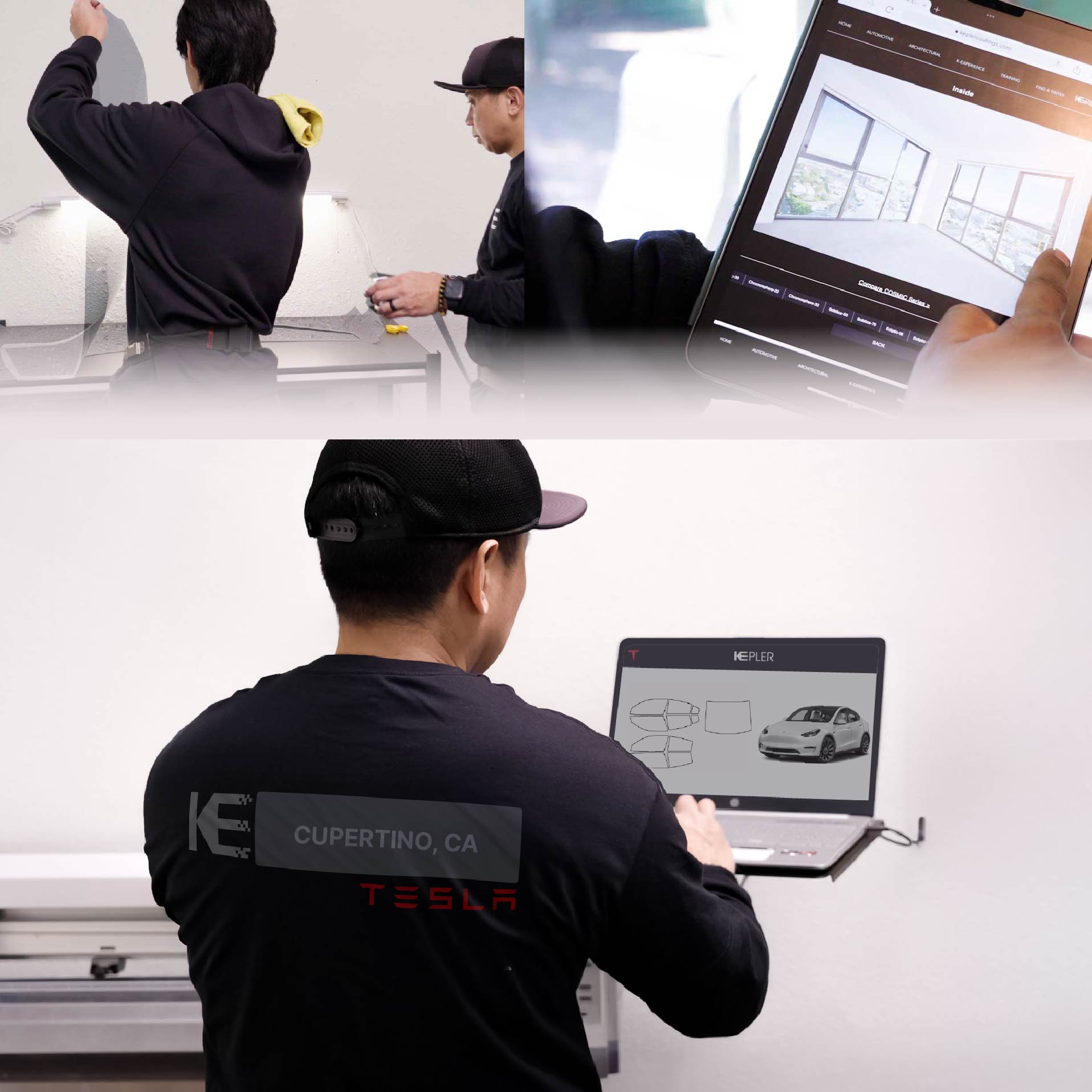 Kepler Technician Fitting Advanced Window Tint to Tesla in Cupertino