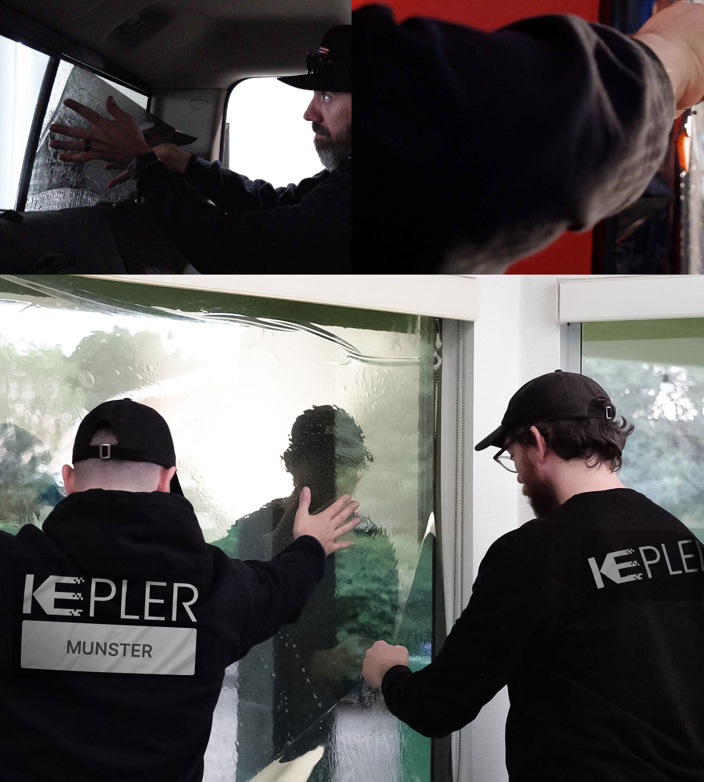 Expert Technician Fitting High-tech Window Tint to Home in Munster