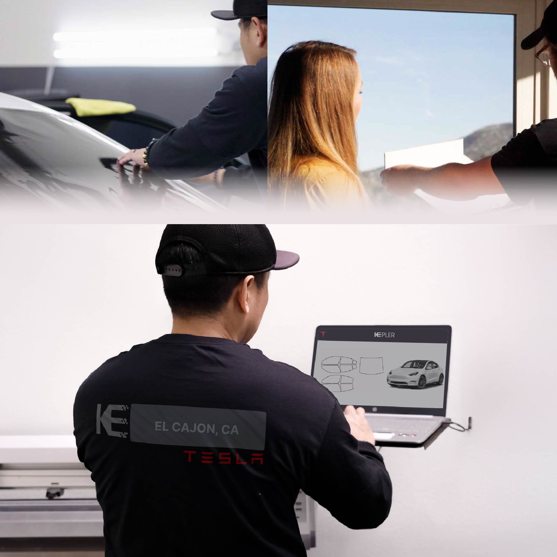 Kepler Technician Applying Advanced Window Tint to Tesla in El Cajon