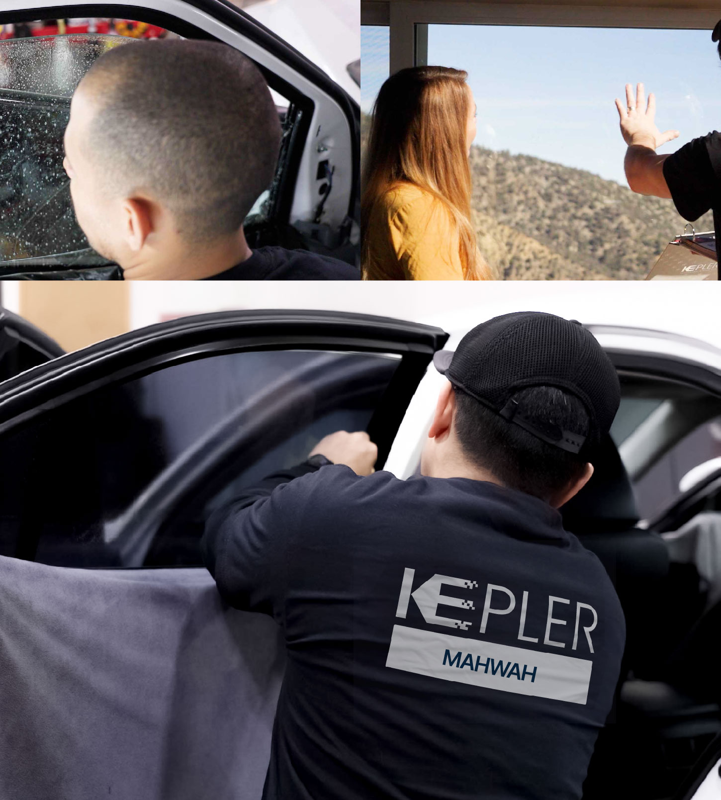 Automotive Window Tinting Expert Applying Film in Mahwah, New Jersey