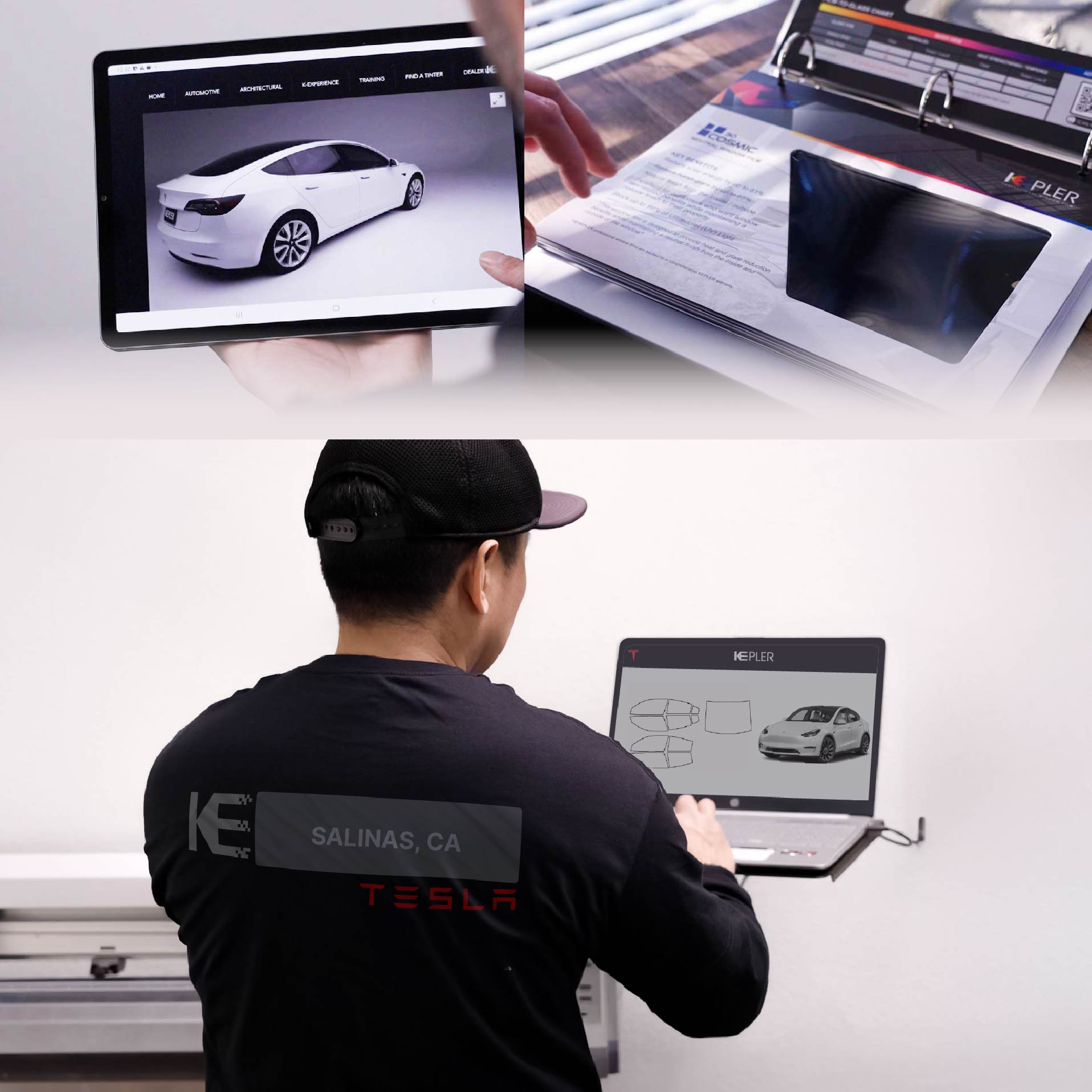 Kepler Technician Installing High-tech Window Tint to Tesla in Salinas