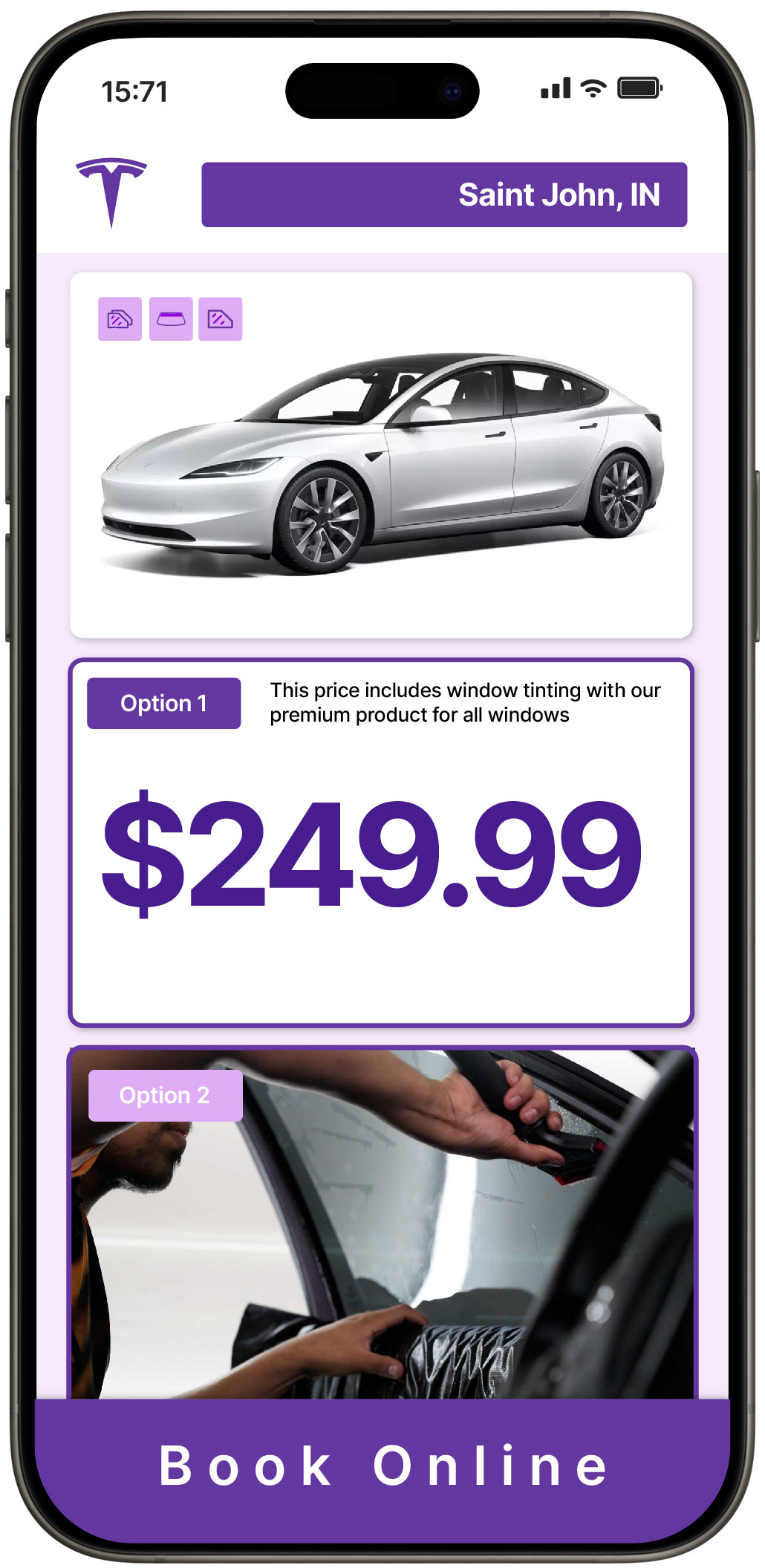 View Reasonable Tesla Window Tinting Rates in Saint John, Indiana
