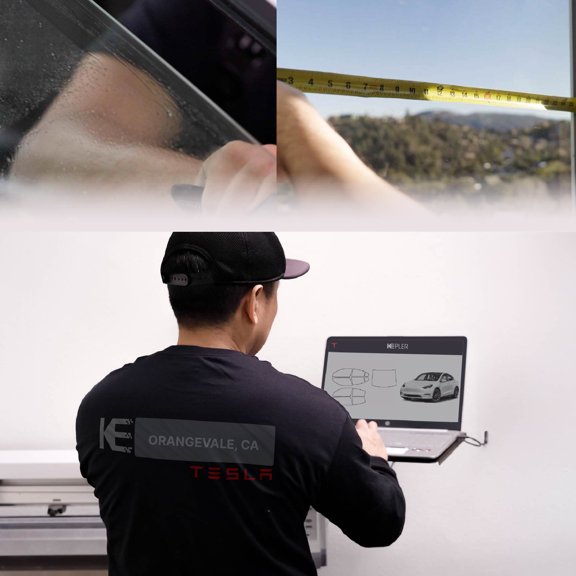 Expert Technician Installing High-tech Window Tint to Tesla in Orangevale