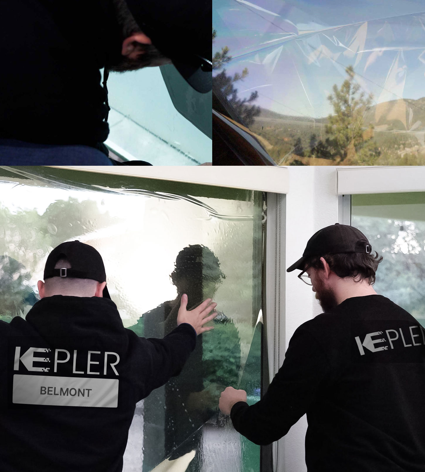 Kepler Technician Applying Advanced Window Tint to Home in Belmont