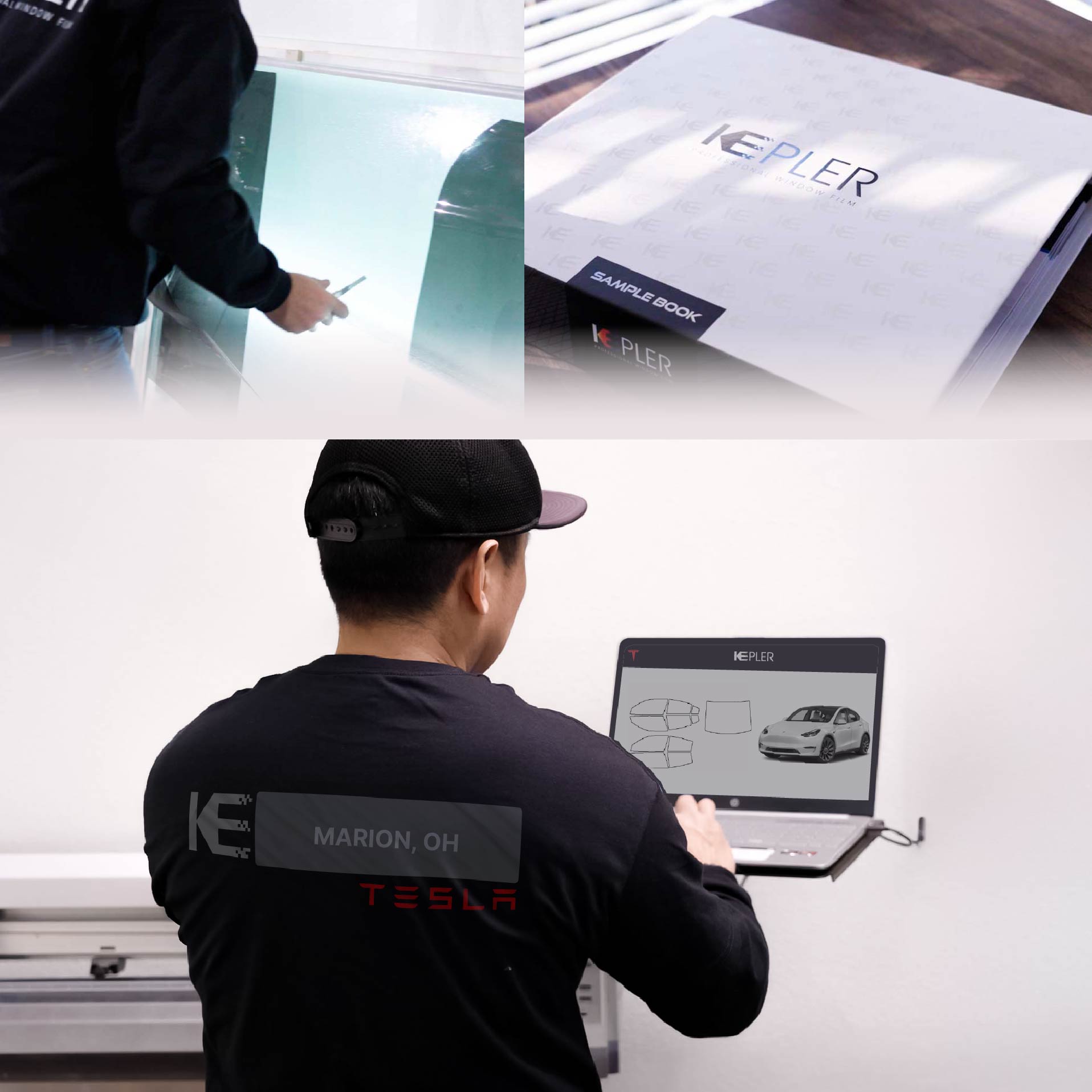 Kepler Technician Applying High-tech Window Tint to Tesla in Marion