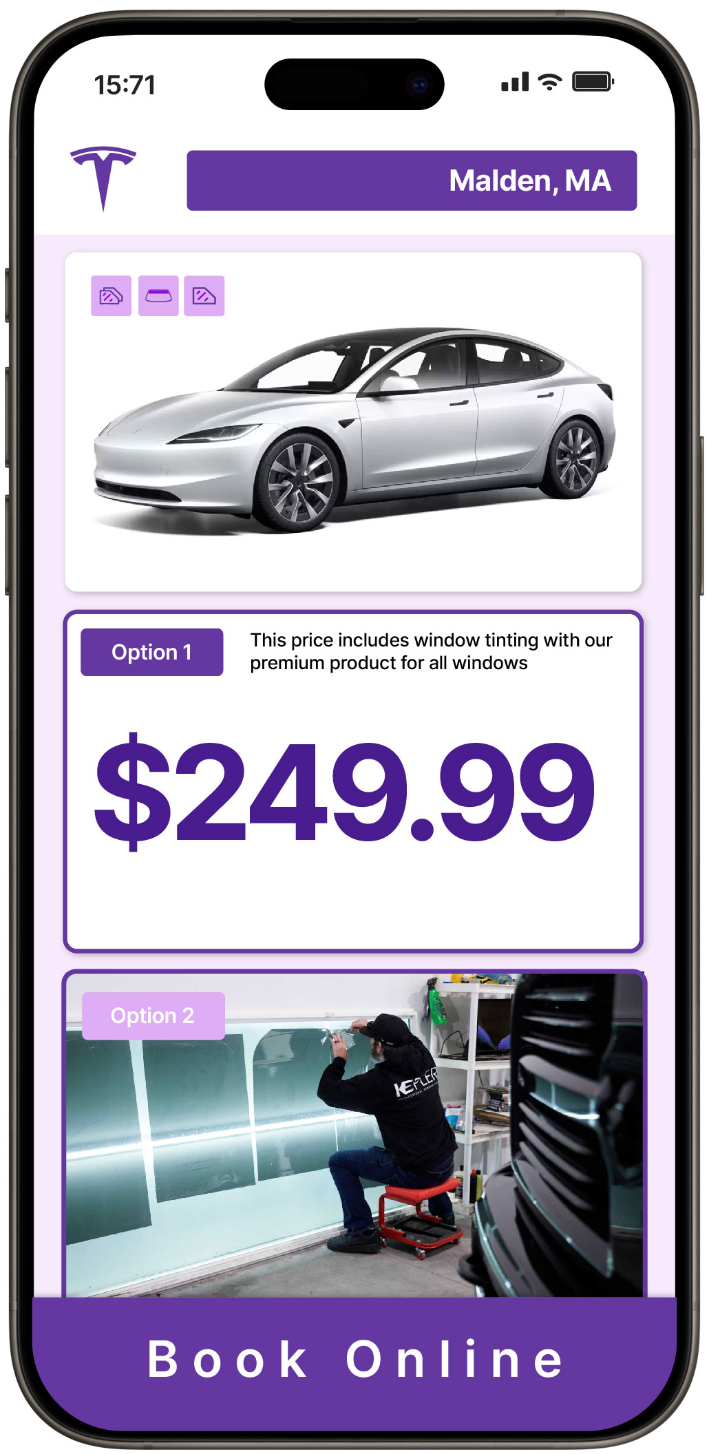 View Competitive Tesla Window Tinting Rates in Malden, Massachusetts