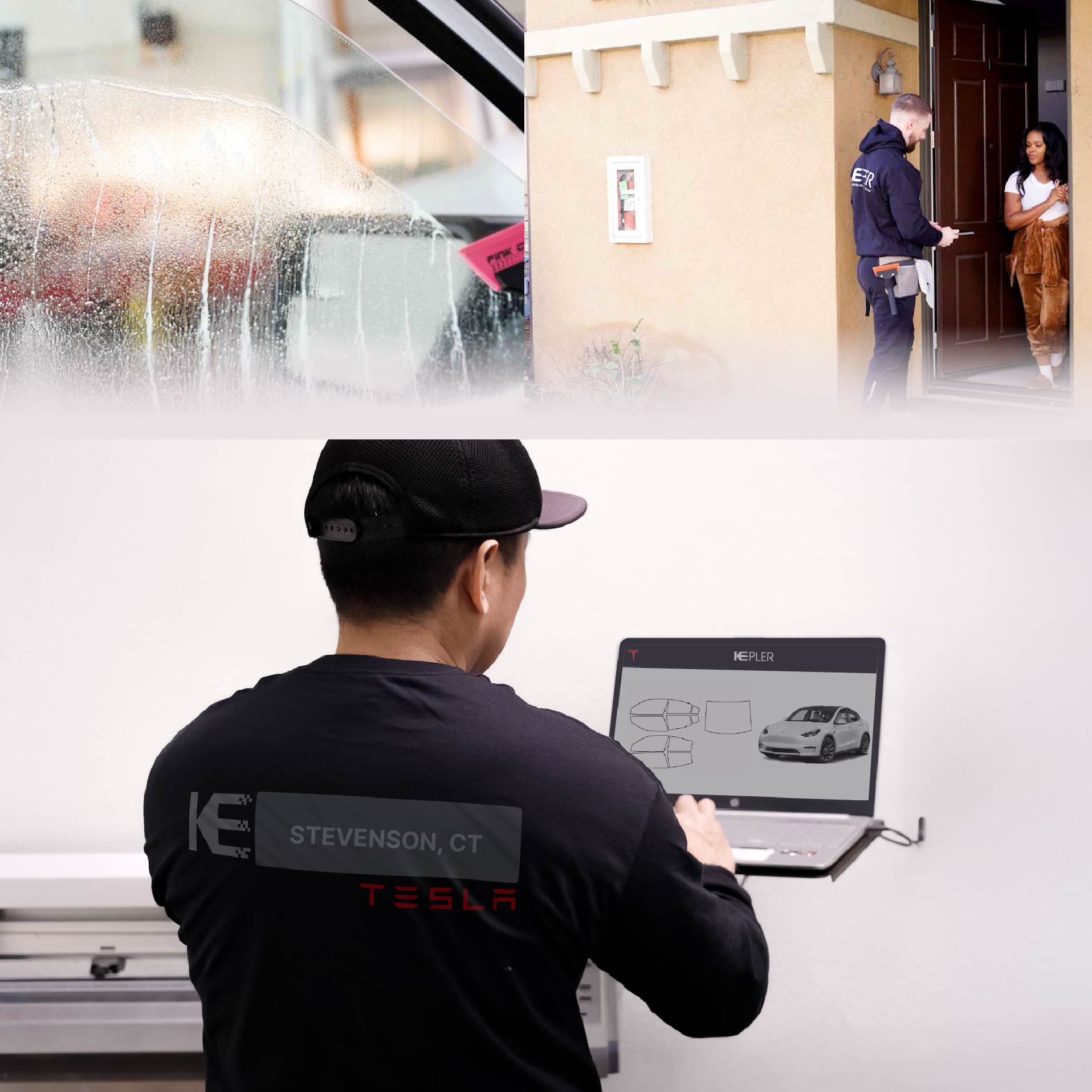 Kepler Technician Applying Advanced Window Tint to Tesla in Stevenson