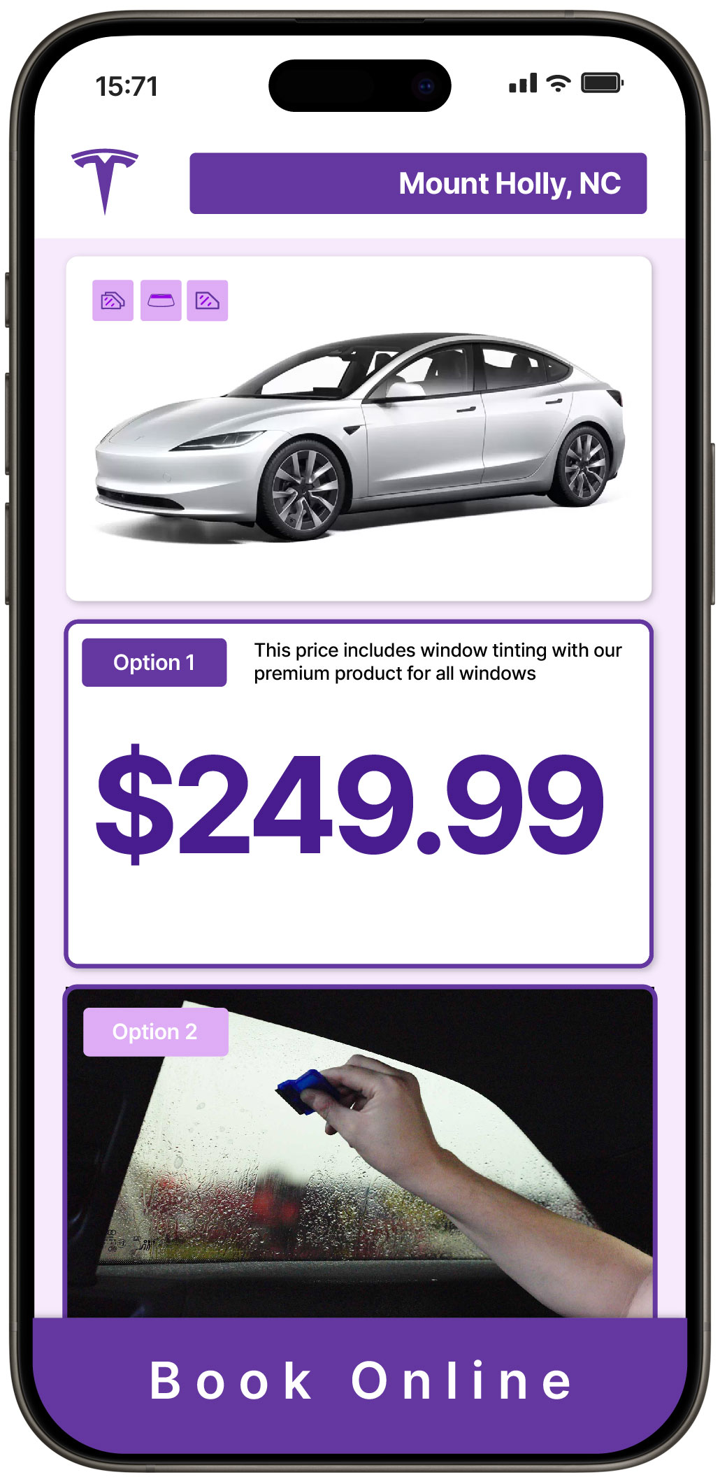 View Competitive Tesla Window Tinting Prices in Mount Holly, North Carolina