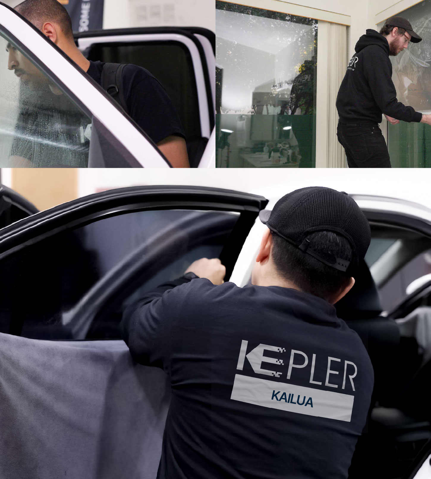 Automotive Window Tinting Expert Applying Film in Kailua, Hawaii