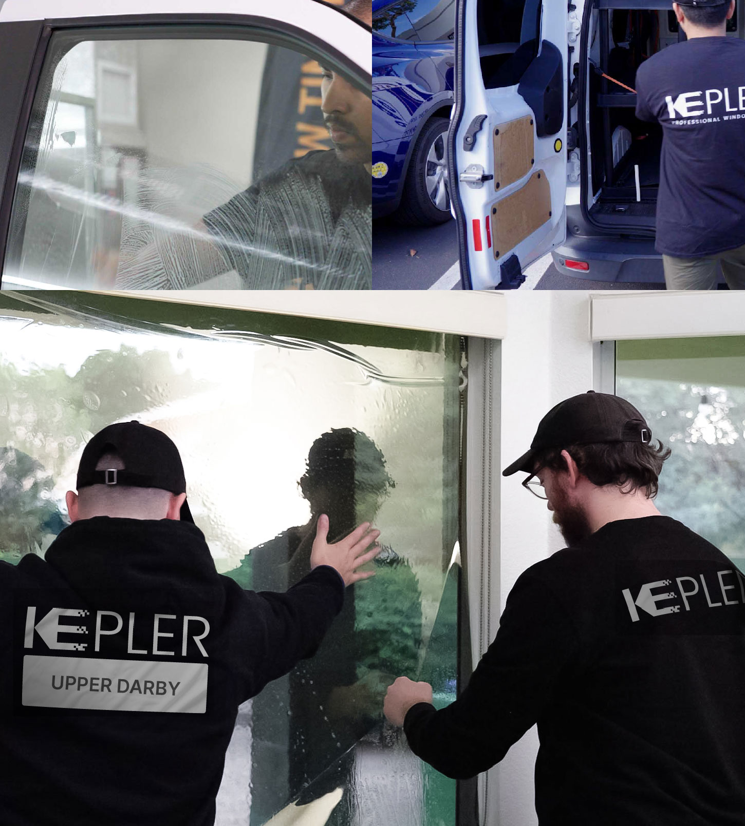 Expert Technician Applying Ceramic Window Tint to Home in Upper Darby
