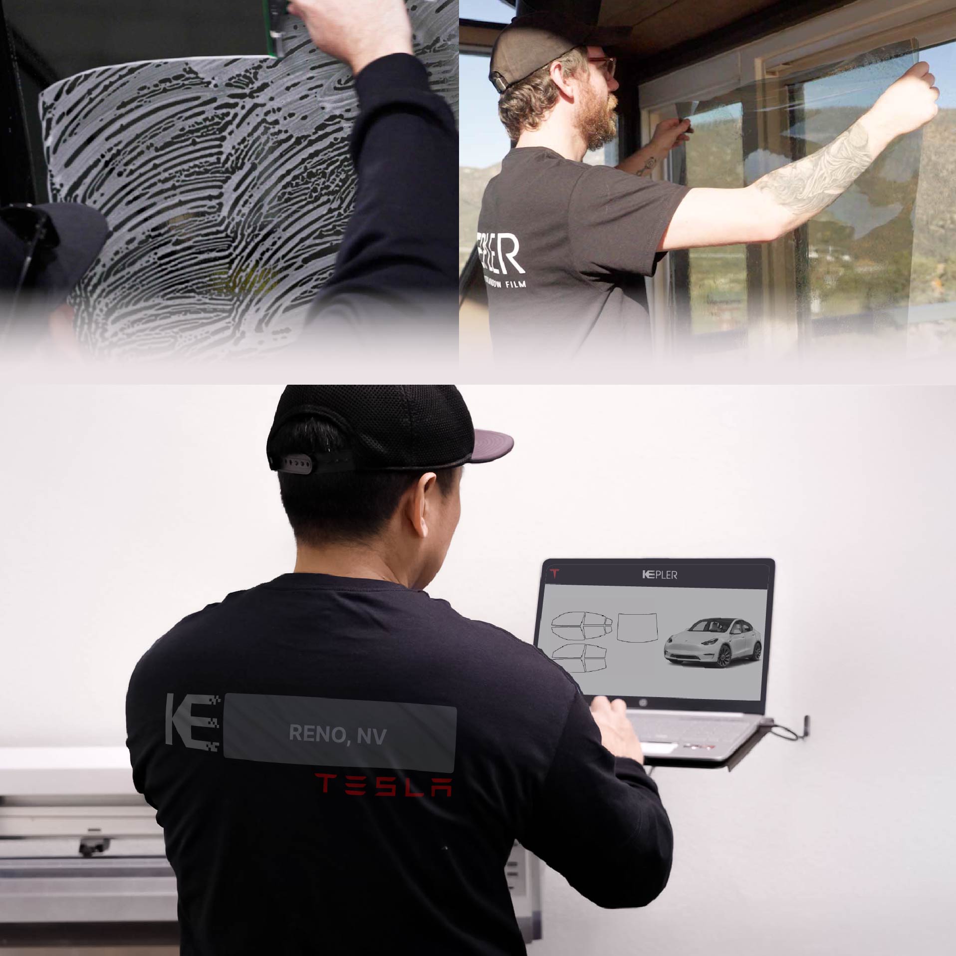 Expert Technician Fitting High-tech Window Tint to Tesla in Reno
