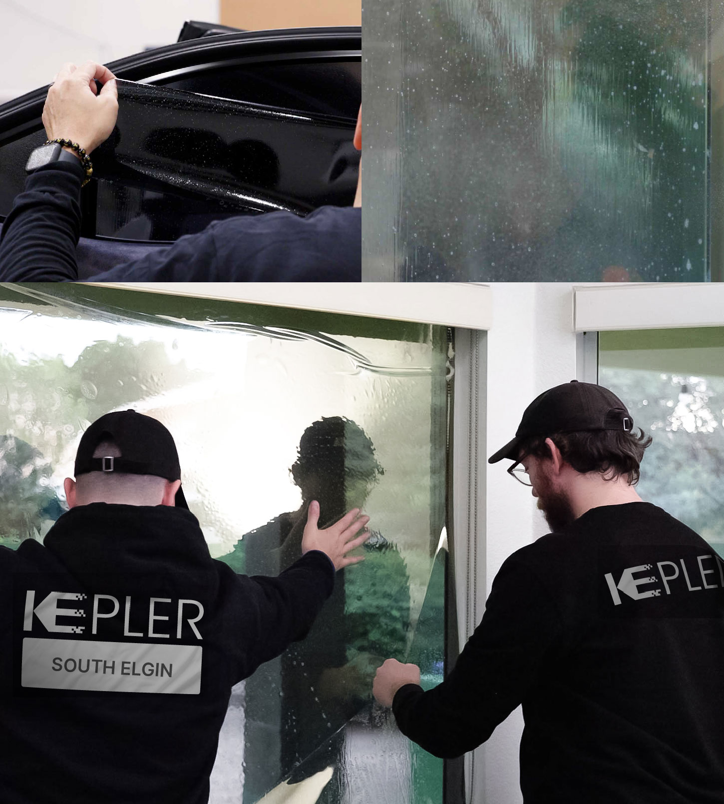 Expert Technician Installing Ceramic Window Tint to Home in South Elgin