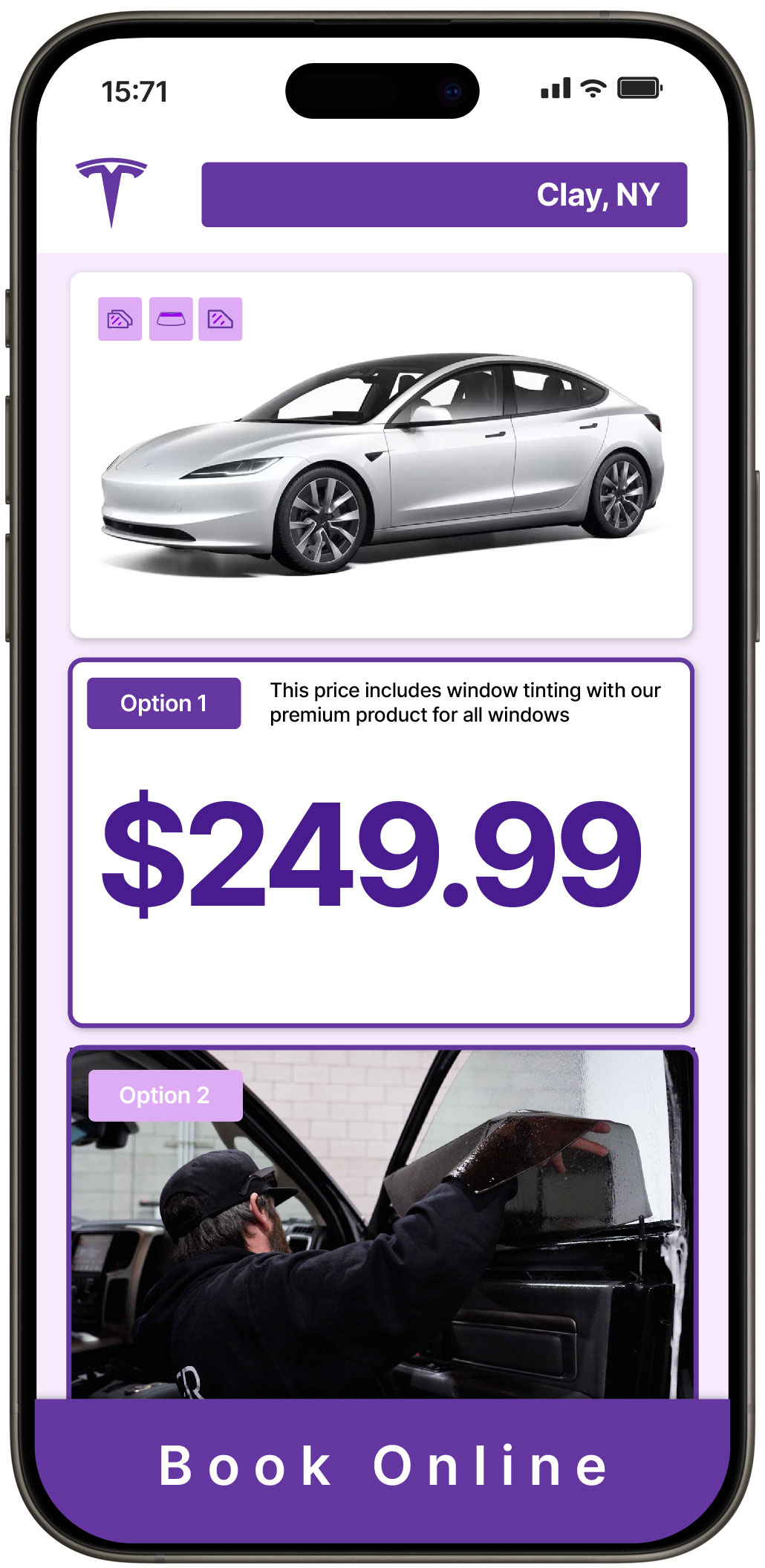 View Reasonable Tesla Window Tinting Costs in Clay, New York