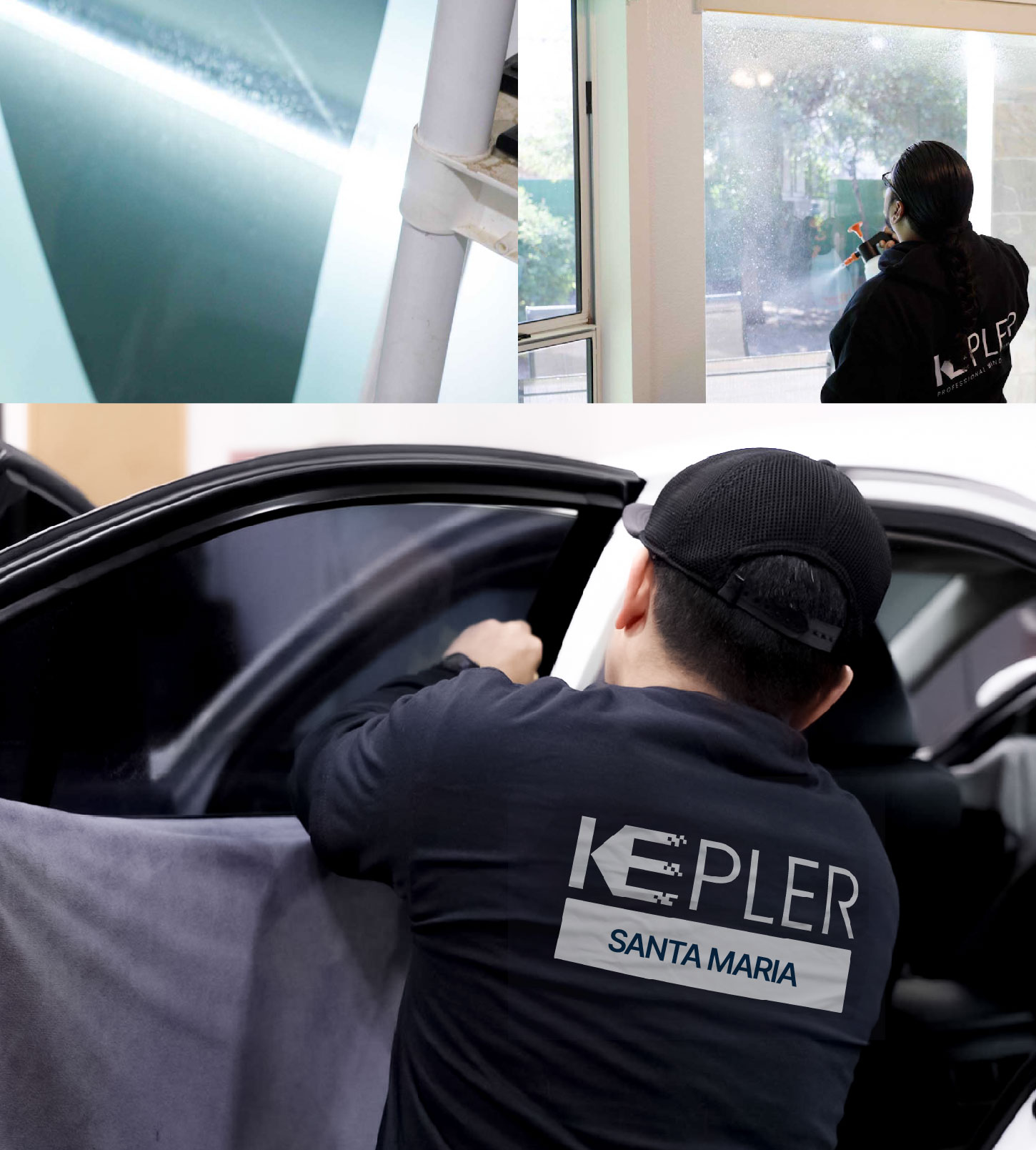 Automotive Window Tinting Expert Applying Film in Santa Maria, California