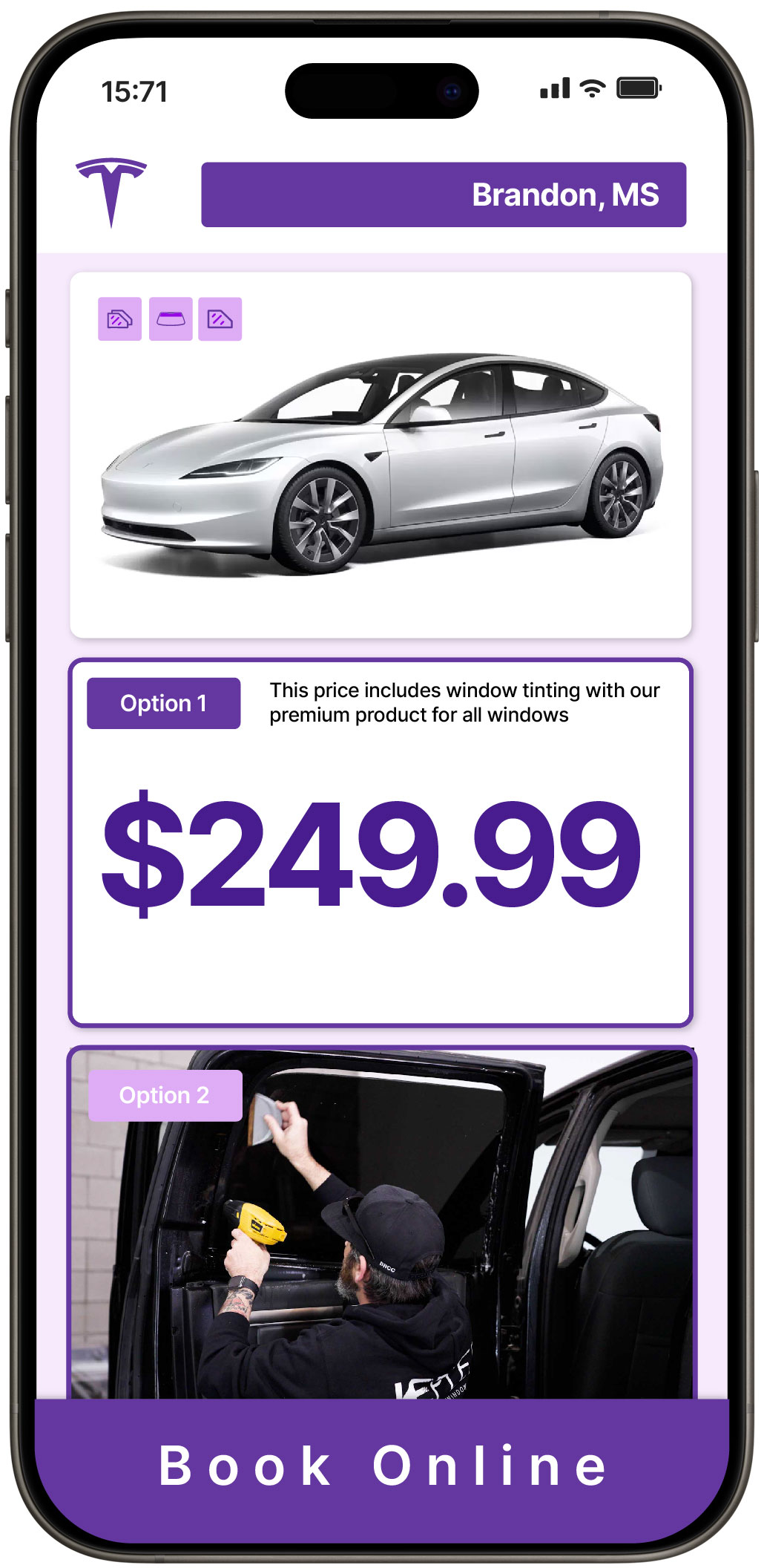 View Competitive Tesla Window Tinting Costs in Brandon, Mississippi